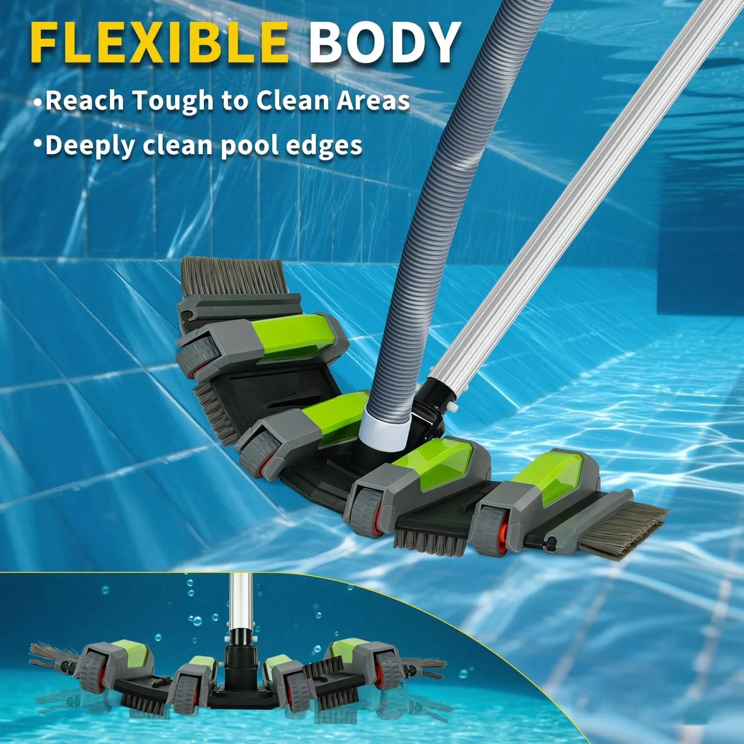 Heavy Duty Pool Vacuum Head with Soft Wheels, 17.5&Prime; Extra-Wide & 3.2LB Weighted,