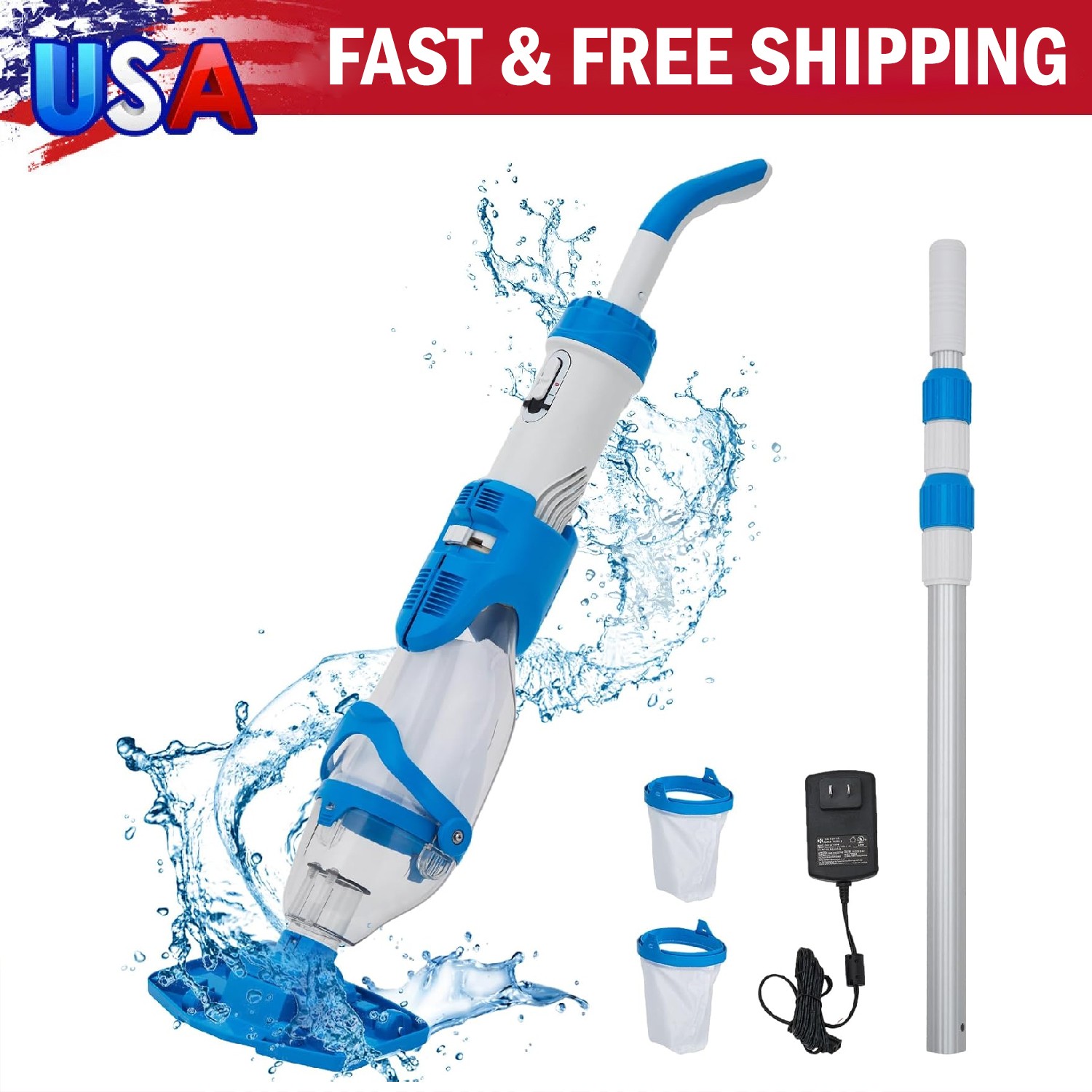 Cordless Rechargeable Pool Vacuum Handheld Cleaner ,with Telescopic Pole 60 Mins
