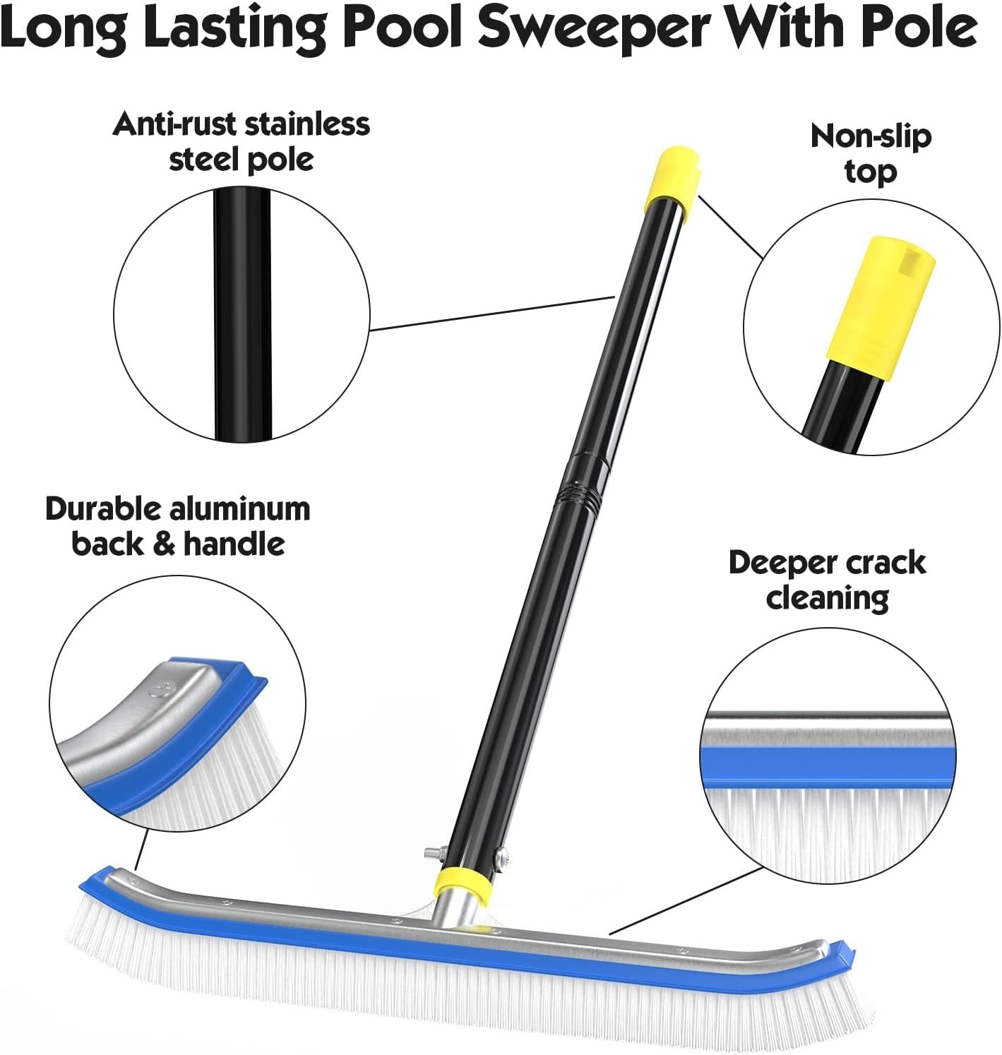 Pool Brush with Pole, 18 inch Wide Nylon Bristles Brush with 4FT Heavy Duty S…