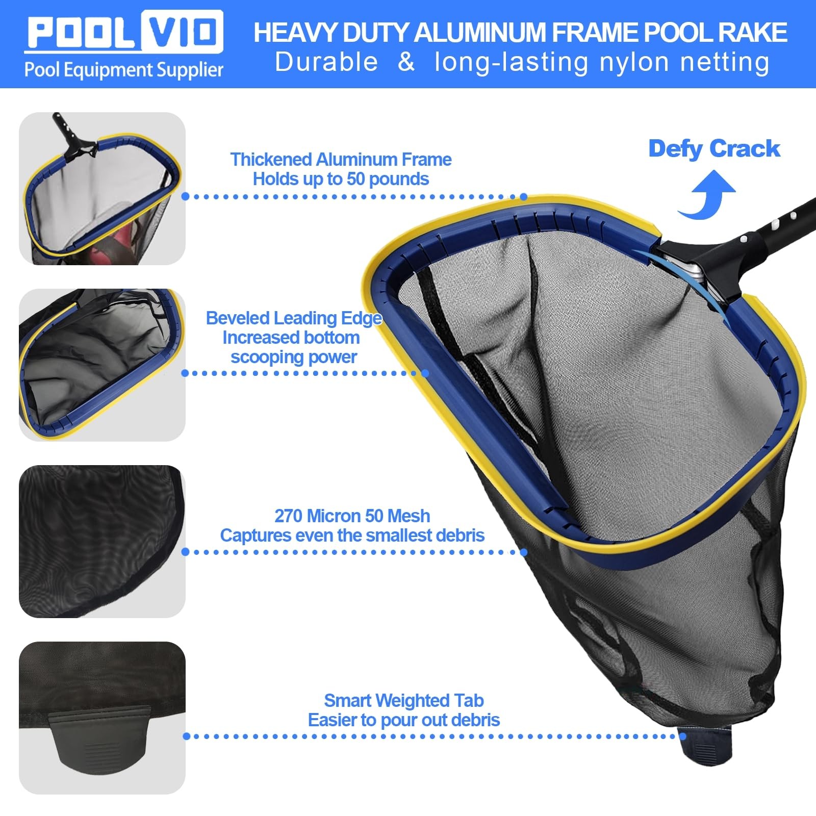 Swimming Pool Cleaning Kit: Skimmer Net, 2-in-1 Brush & Weighted Vacuum Head