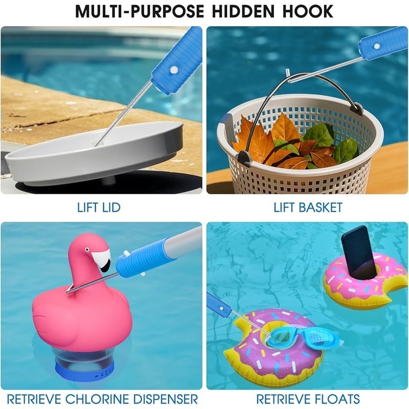 Heavy Duty Pool Brush W/ Adjustable Aluminum Poles Multifunctional Cleaning Head