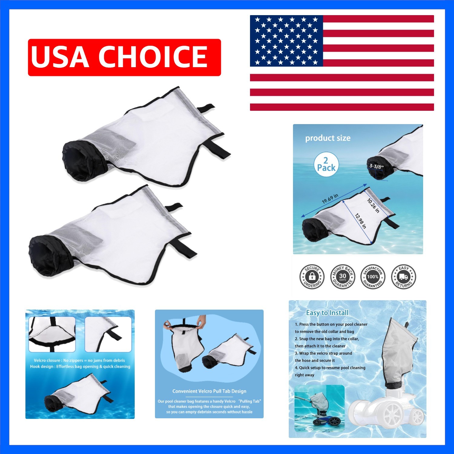 Racer Pool Cleaner Bag for Pentair , 360228, LS360330 with Hook & Loop Fasten…