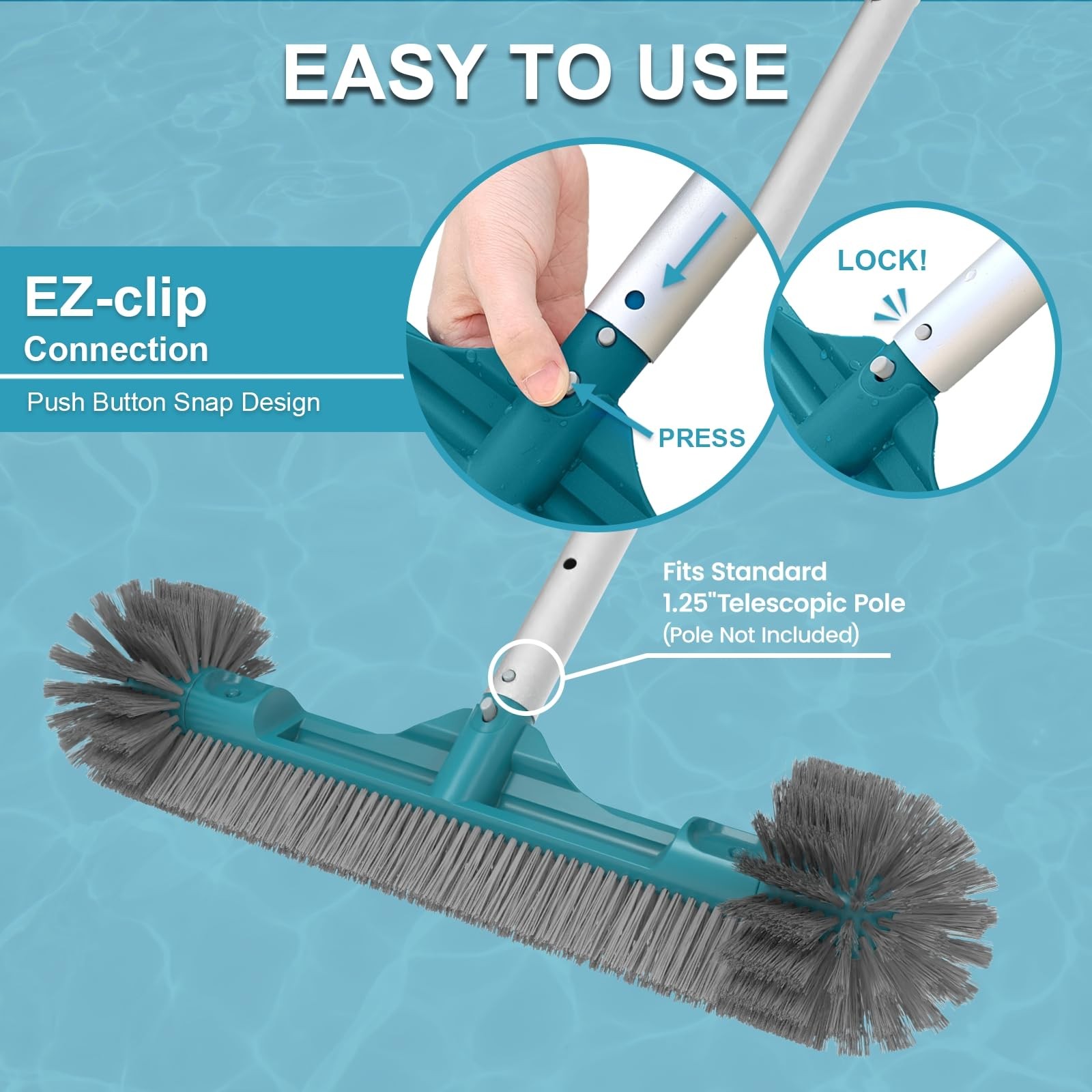 20” Pool Brush Head with Round Ends, Nylon Bristles, Extra Wide Plastic Pool …