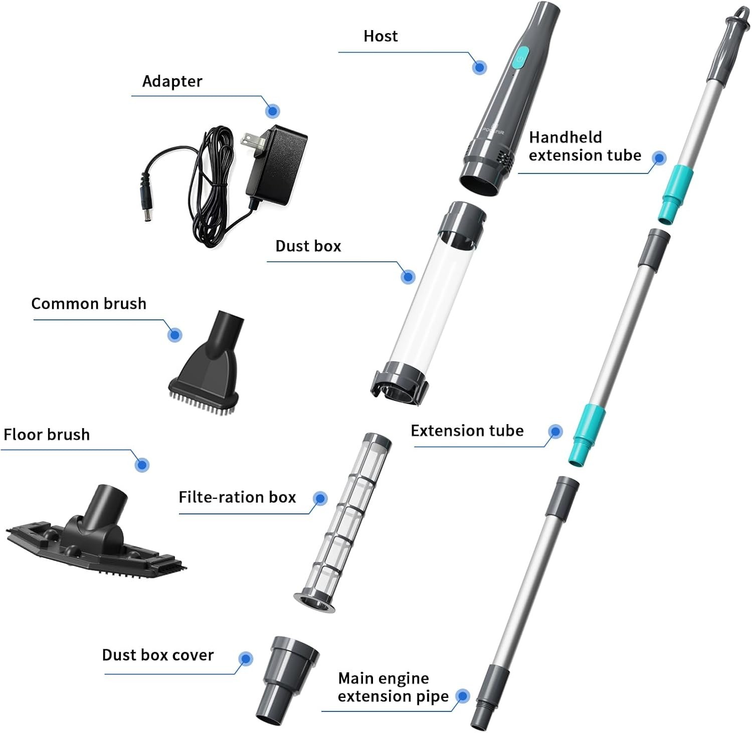 Compact Pool Cleaner with 3 Extension Tubes