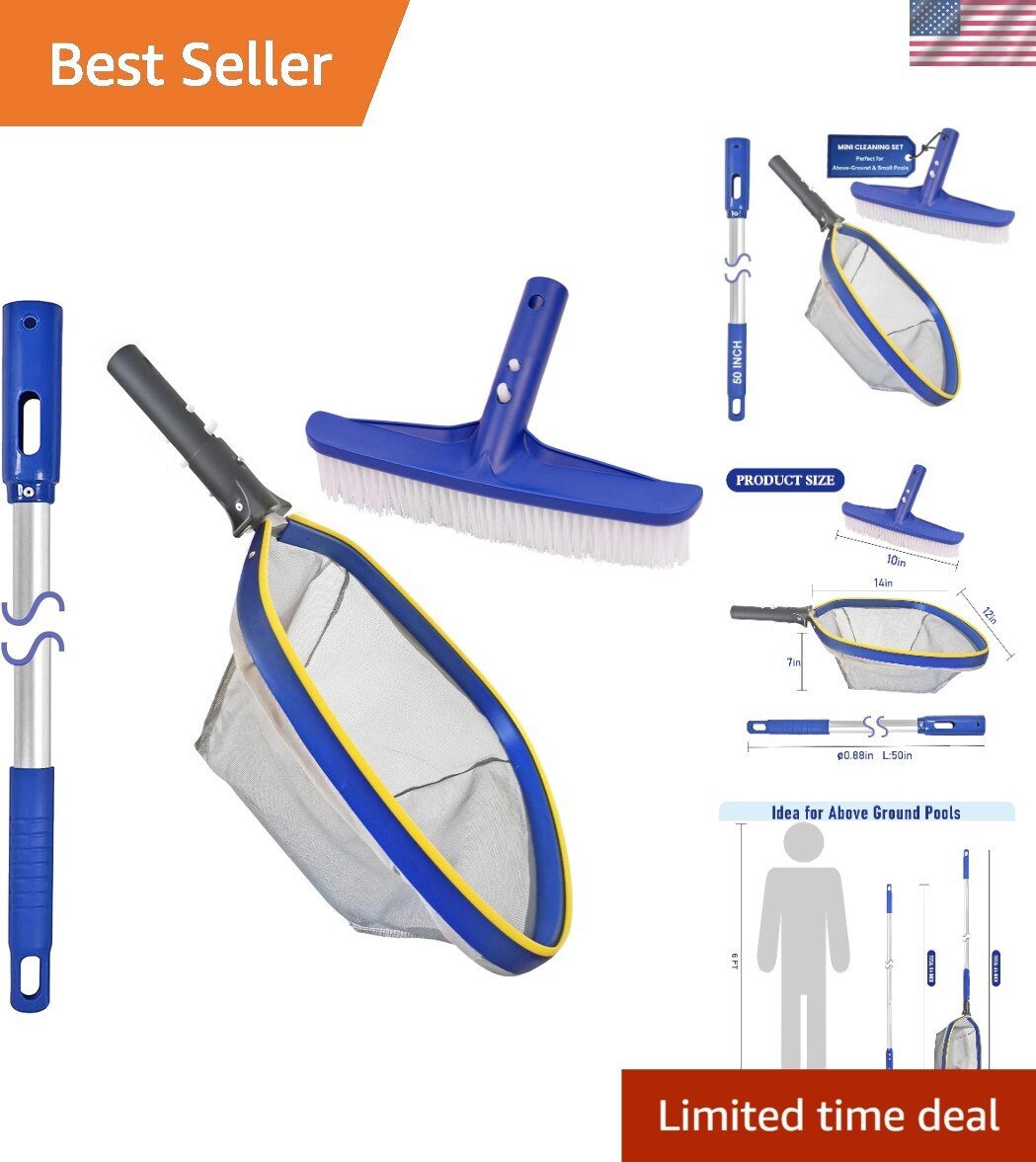 Deluxe Swimming Pool Cleaning Set: 14 » Brush, 50 » Adjustable Pole, Skimmer