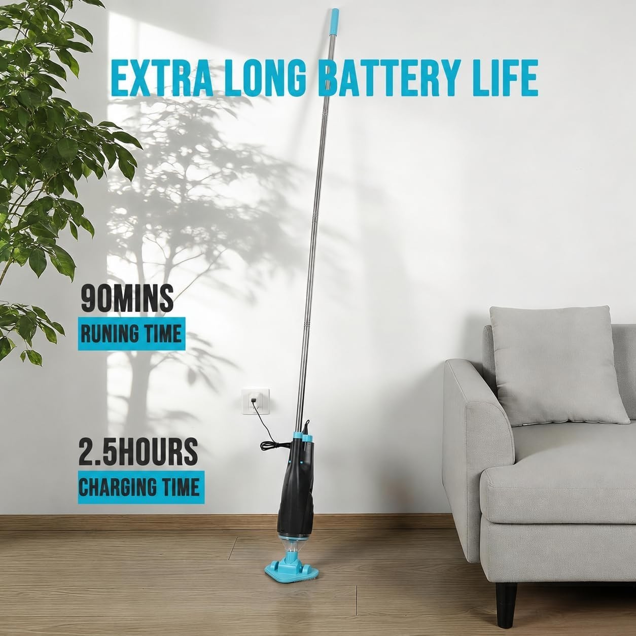Cordless Pool Vacuum for Hot Tubs & Small Pools Rechargeable Up to 90 Min Blue