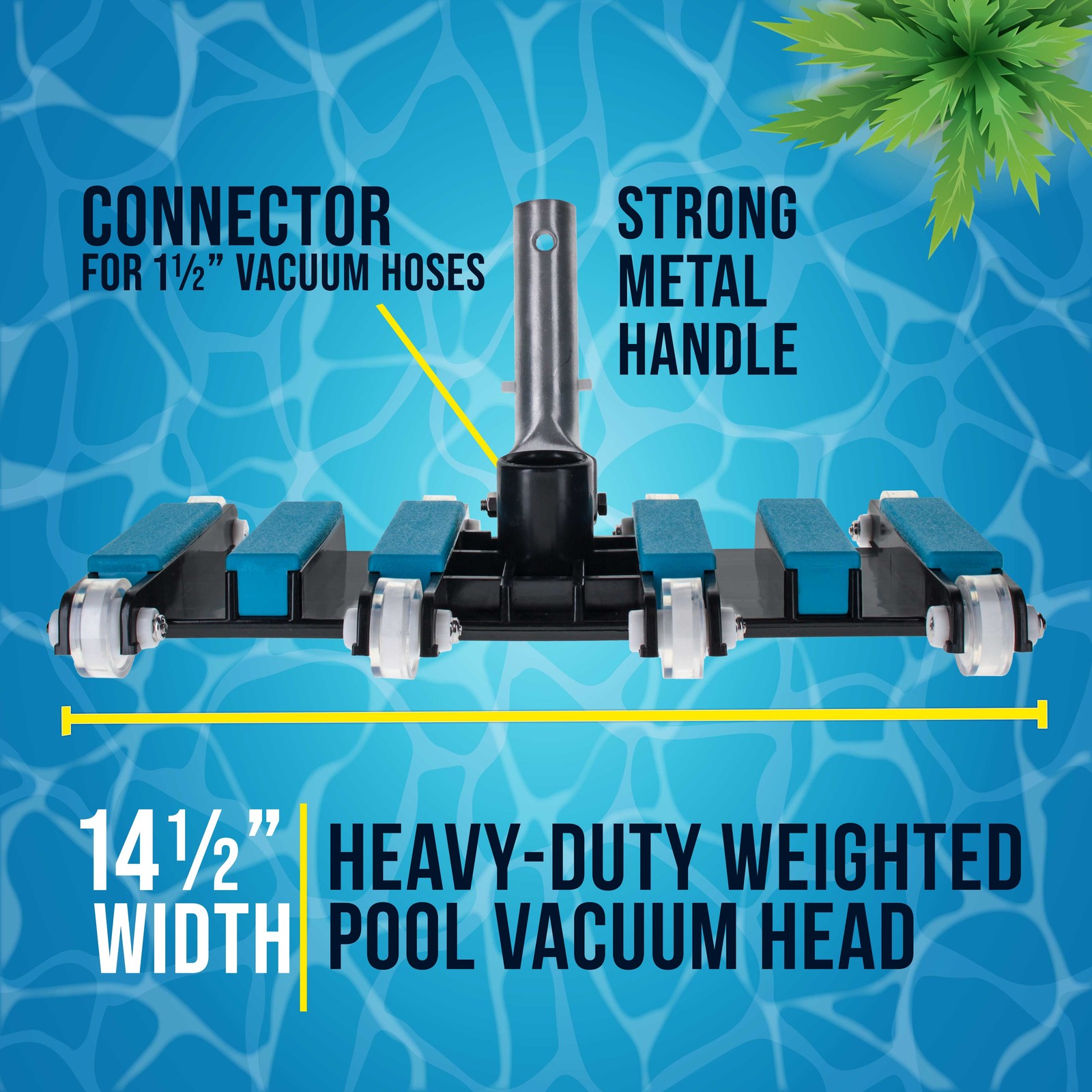 Manual Pool Vacuum Head for Inground Pools, Extra-Wide, Weighted – 1.5&Prime; Hose