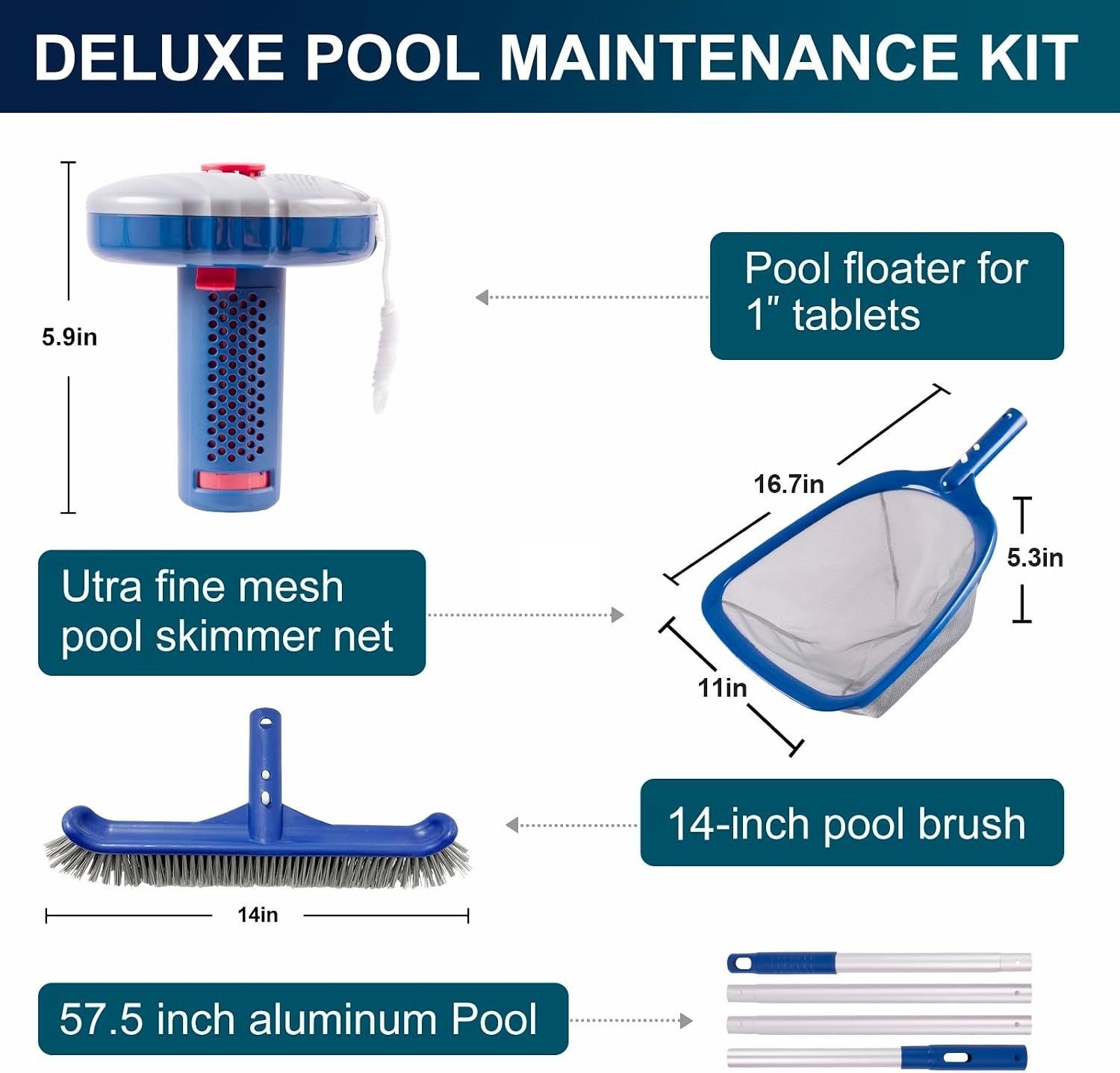 5-in-1 Pool Cleaning Kit for Above Ground & Inground Pools – Comprehensive Care