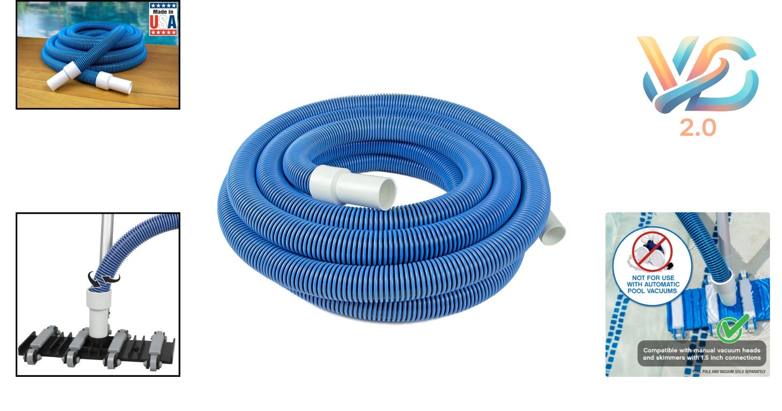 40 Ft Pool Vacuum Hose Heavy Duty Kink-Free For Inground & Above Ground Pools