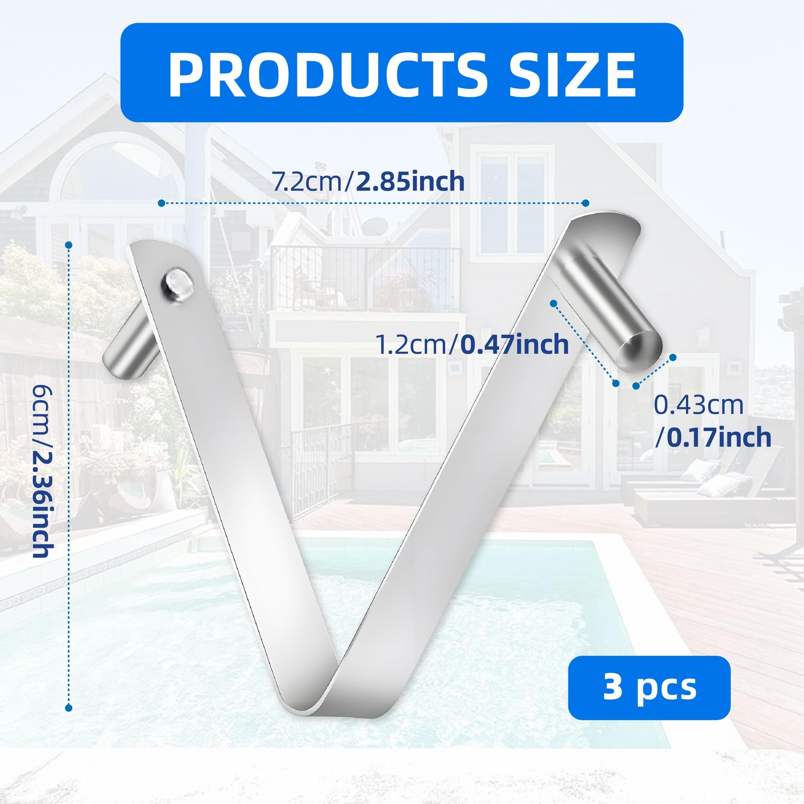 3PCS Pool Pole Clips, V-Shaped Stainless Steel Pool Brush Clip – Rustproof Do