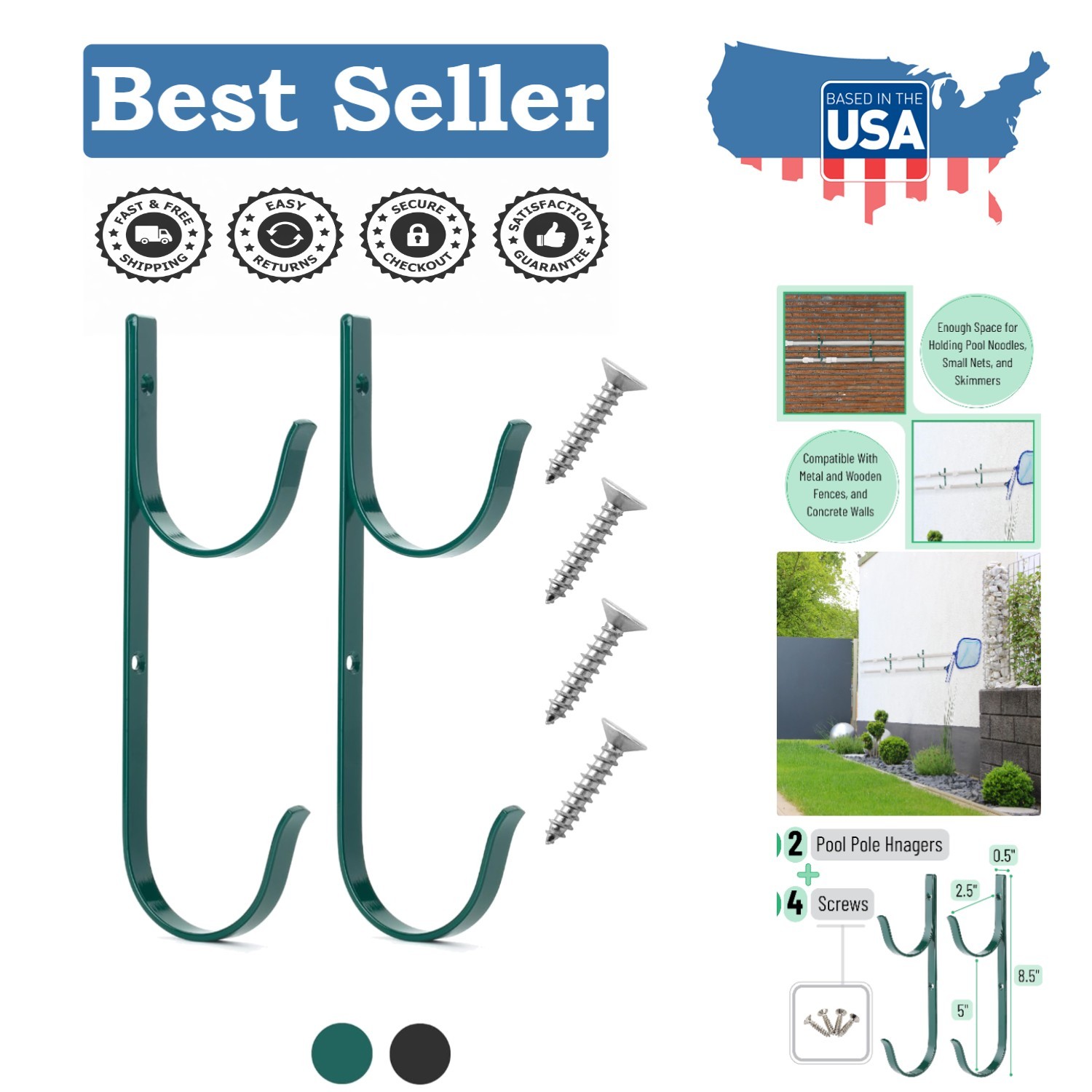 Aluminum Pool Pole Hanger Hooks – Heavy Duty 2 Pack, Perfect for Outdoor Gear