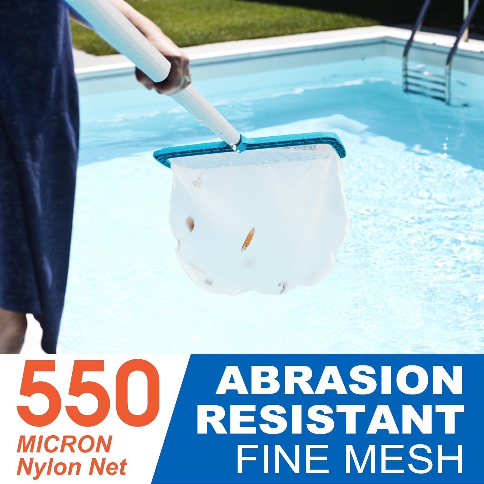 Extra Wide Pool Skimmer Net – Ultra Fine Mesh Leaf Rake for Easy Cleaning