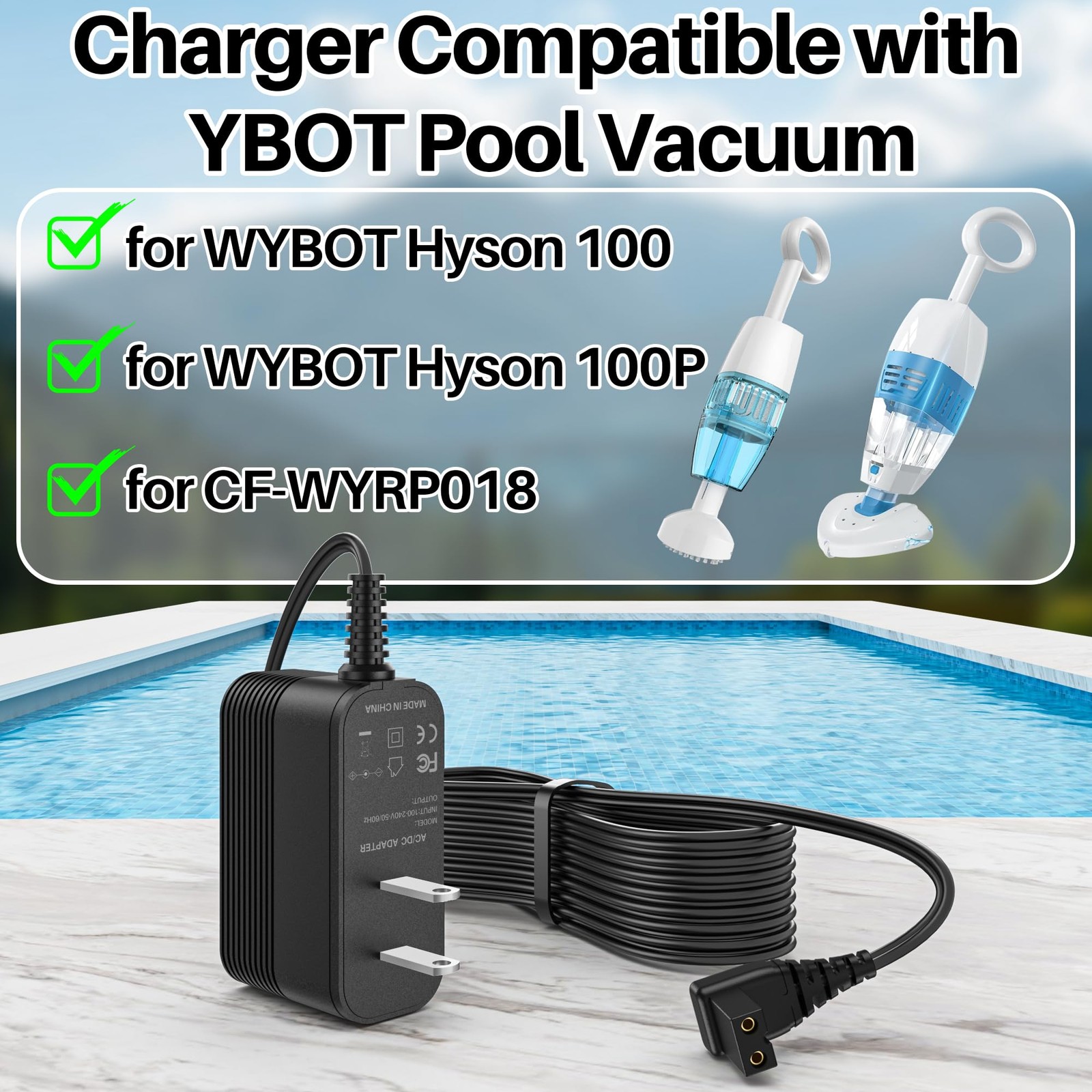 12.6V Charger for WYBOT Pool Vacuum Hyson 100 100P CF-WYRP018 Handheld Black