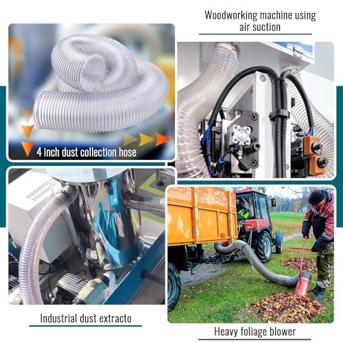 4&Prime; X 10&prime; Dust Collection Flexible Hose with 4 In Clamp Heavy Duty Pvc Dust