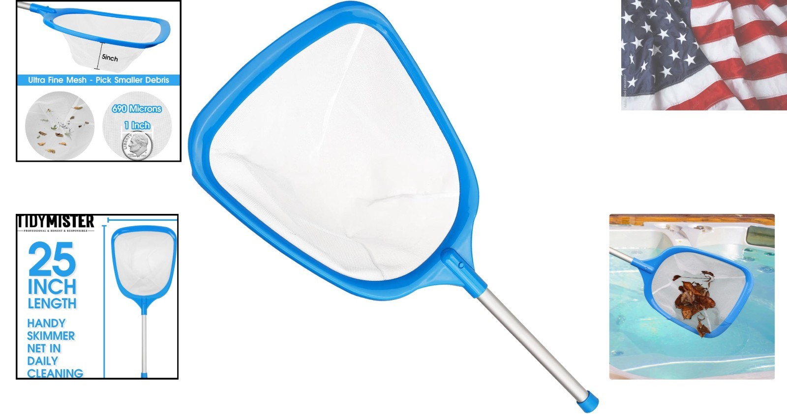 Ultra Fine Mesh Hot Tub Skimmer with 12 » Aluminum Pole – Lightweight & Compact