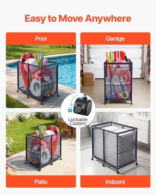 Pool Storage Bin, 36.8 x 24 x 35.6 in, Metal Frame- 36.8 x 24 x 35.6 in
