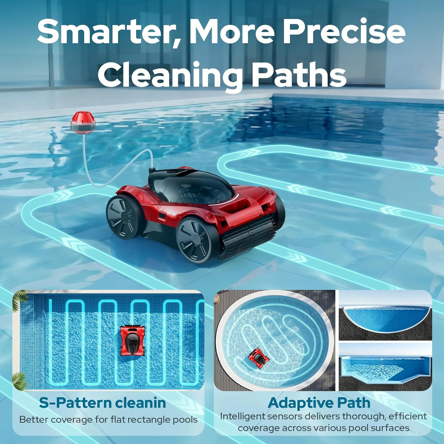 FL-01 Robotic Pool Cleaner for All Pool Shapes, Wall & Waterline Pool Vacuum Rob