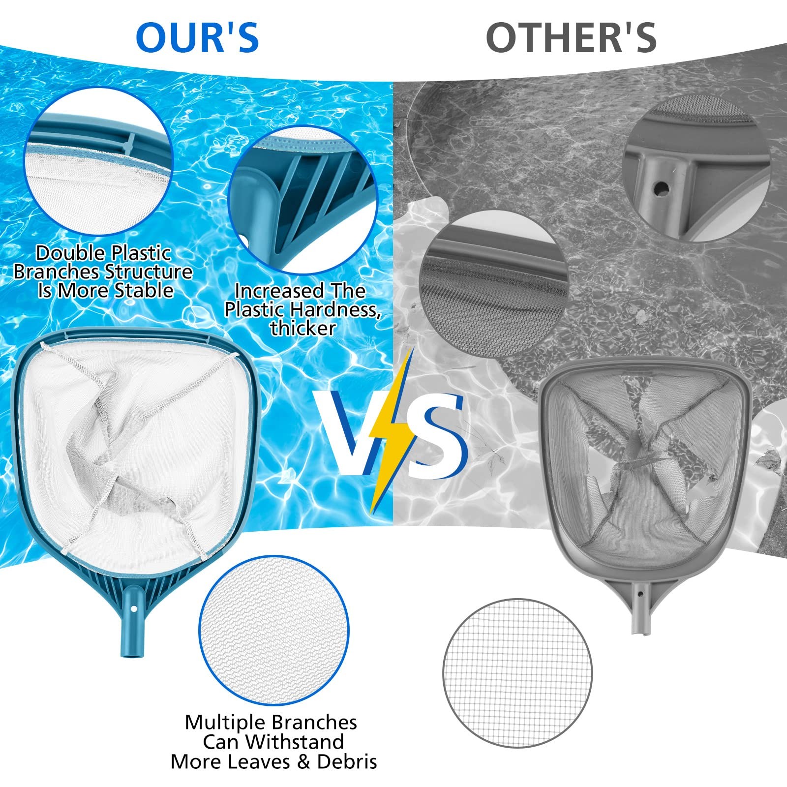 Professional Pool Skimmer Net 57 inch with 4 Aluminum Poles – Fine Mesh for F…