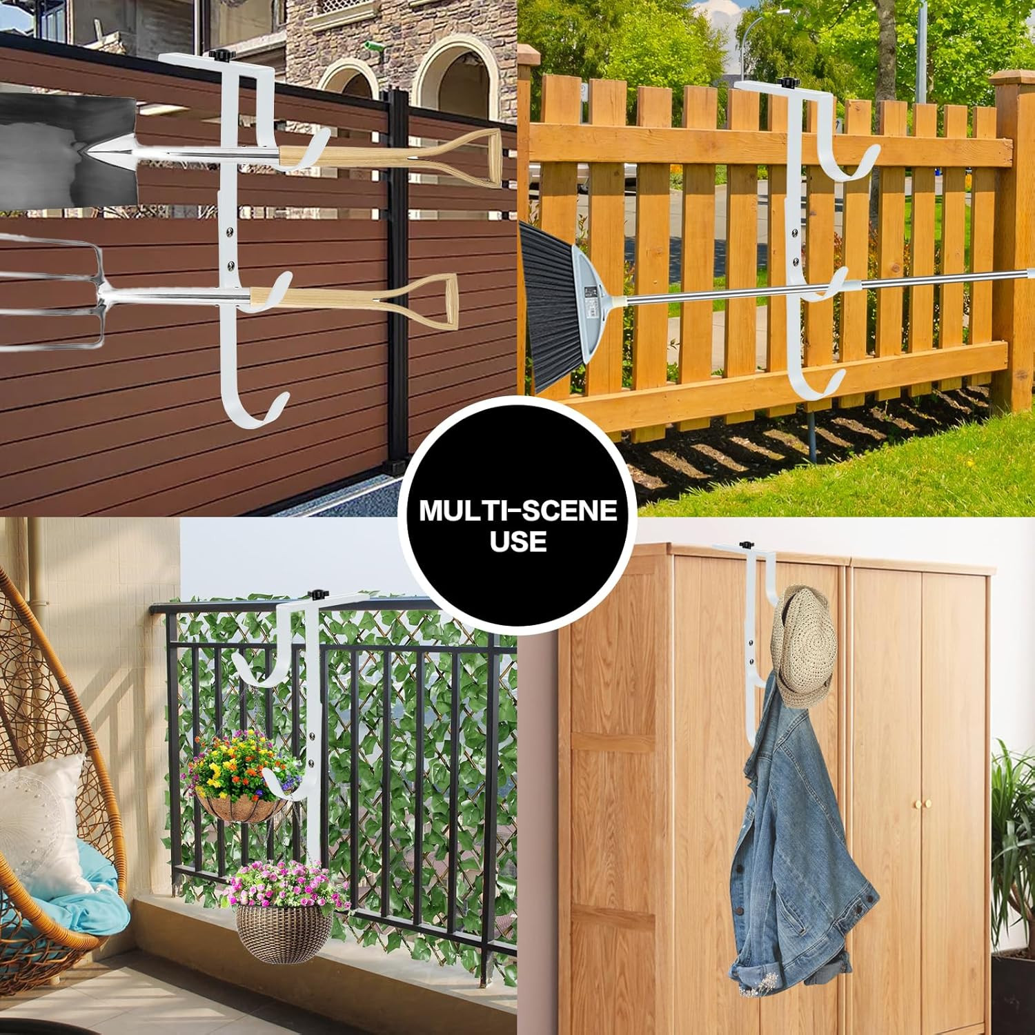 2Pcs White Pool Pole Hangers, Adjustable Heavy Duty Swimming Pool Fence Hooks fo