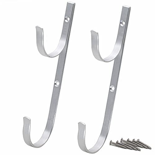 Aluminum Pool Pole Hanger Set with 2 Hooks for Rakes, Nets, and Brushes