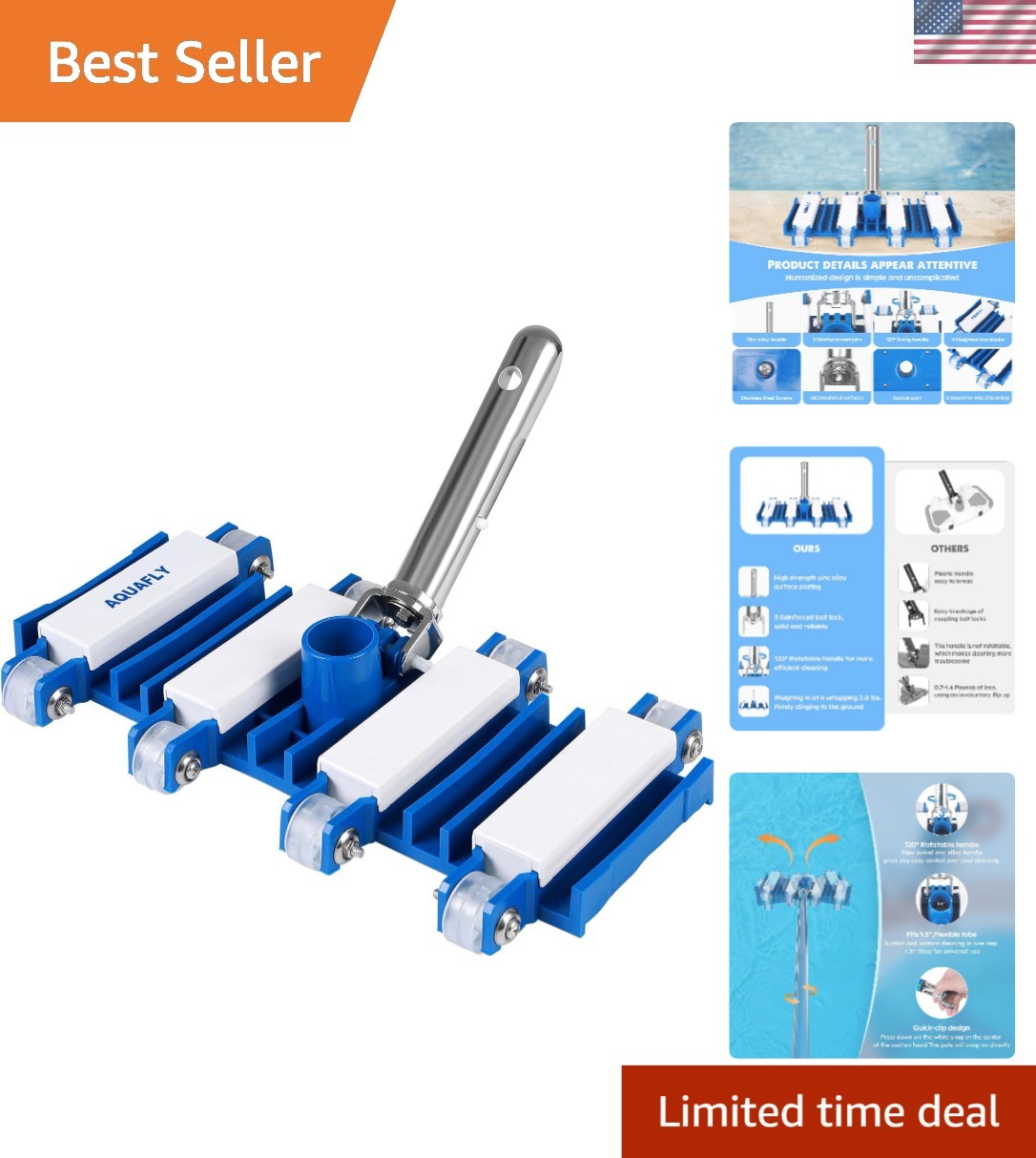 14 » Heavy Duty Pool Vacuum Head – Flexible Swivel for Effortless Pool Cleaning