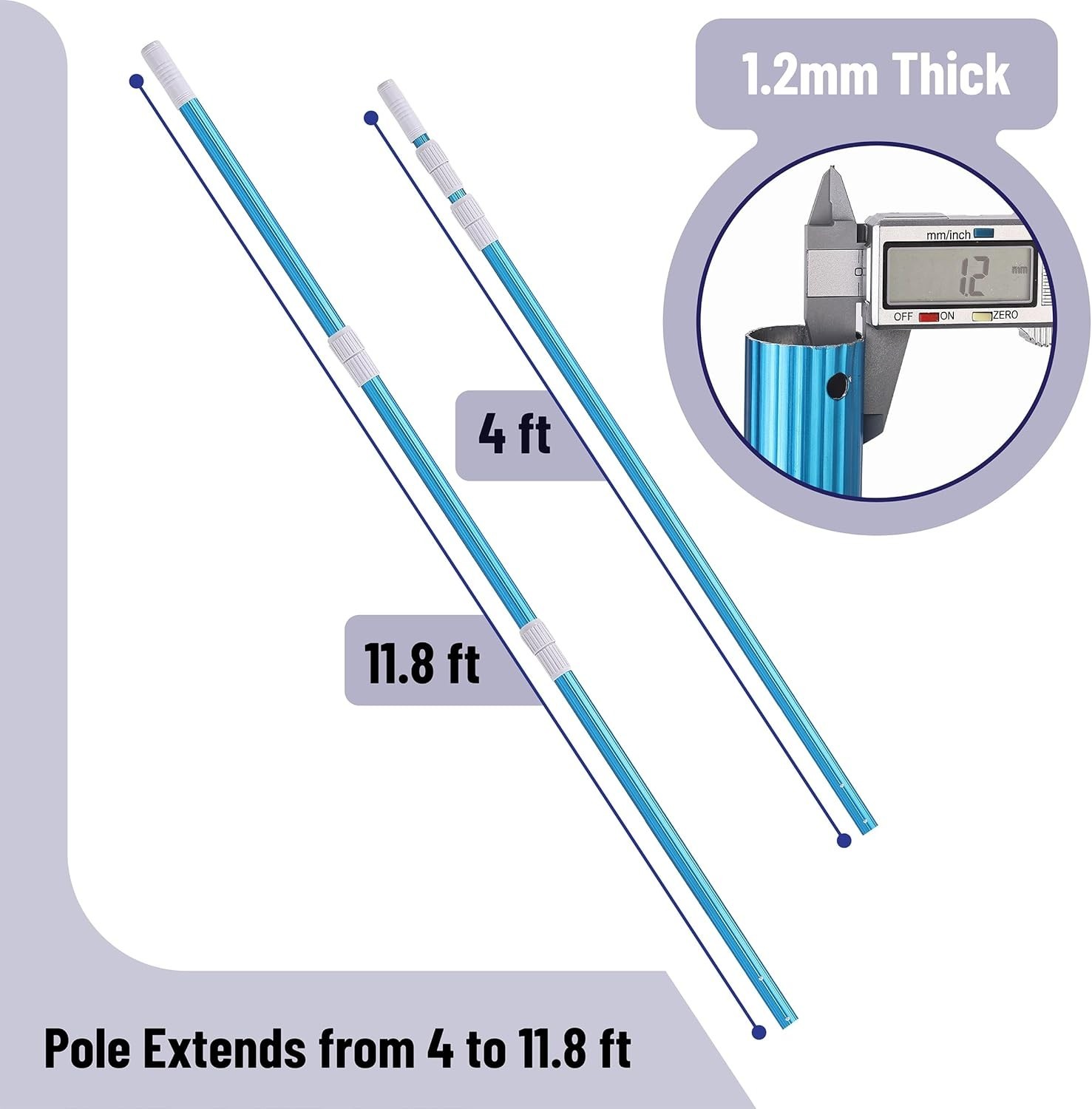 Lightweight 12ft Telescopic Pool Pole – Efficient Cleaning with Ergonomic Grip