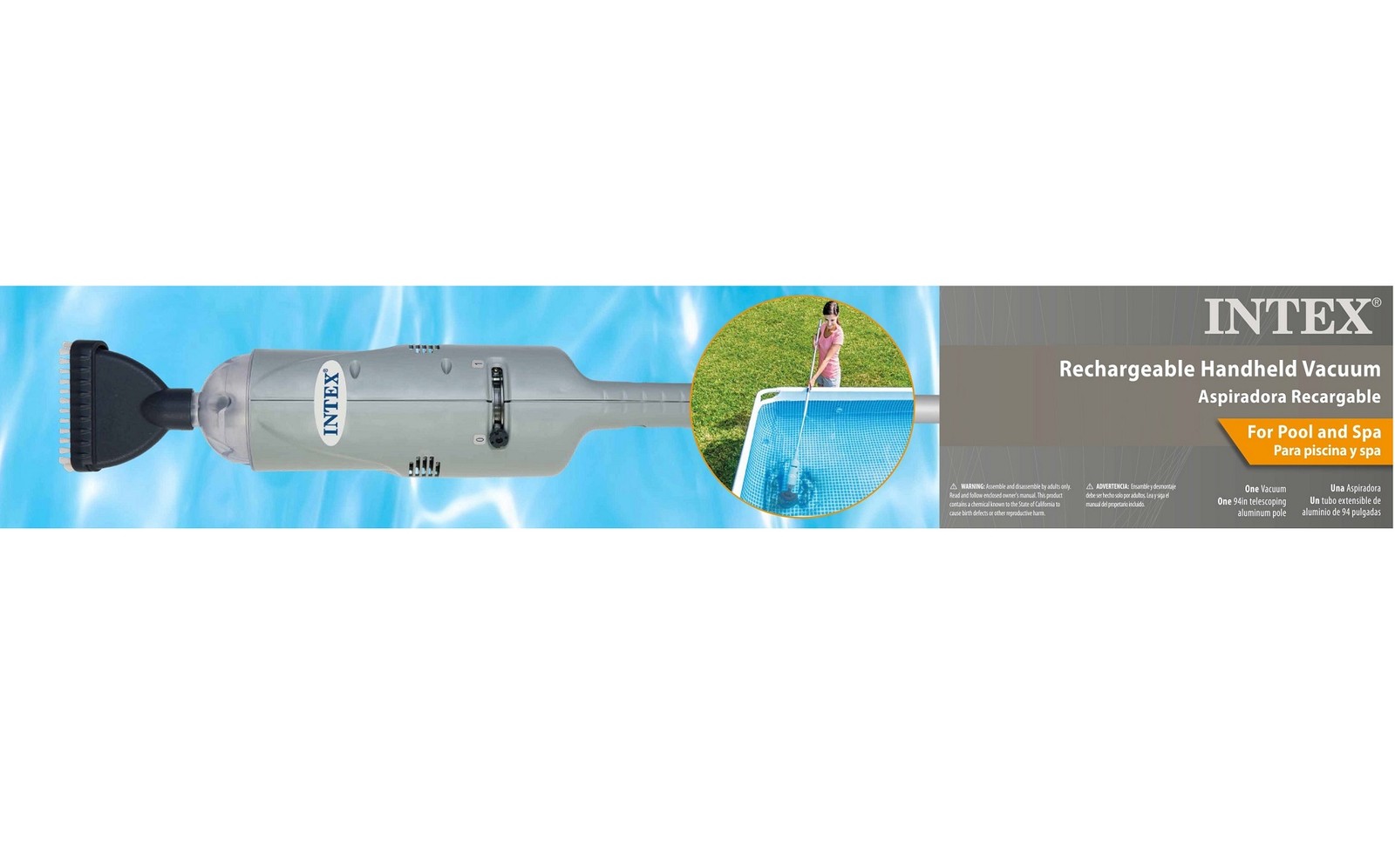 Intex Handheld Rechargeable Vacuum with Telescoping Aluminum Shaft and Two