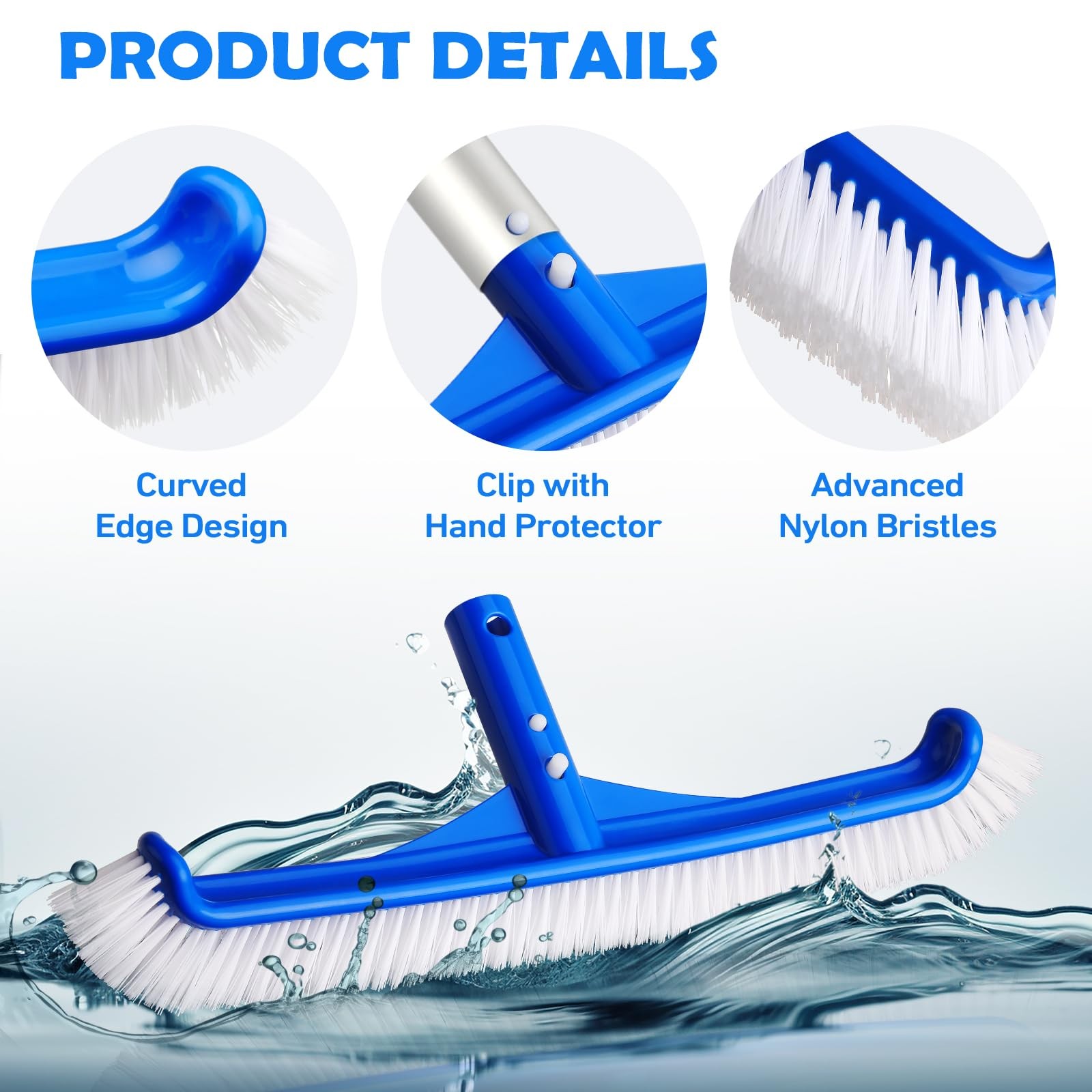 Pool Brush – 17&Prime; Pool Brush Head for Cleaning Pool Walls, Curved Ends High-Ef…
