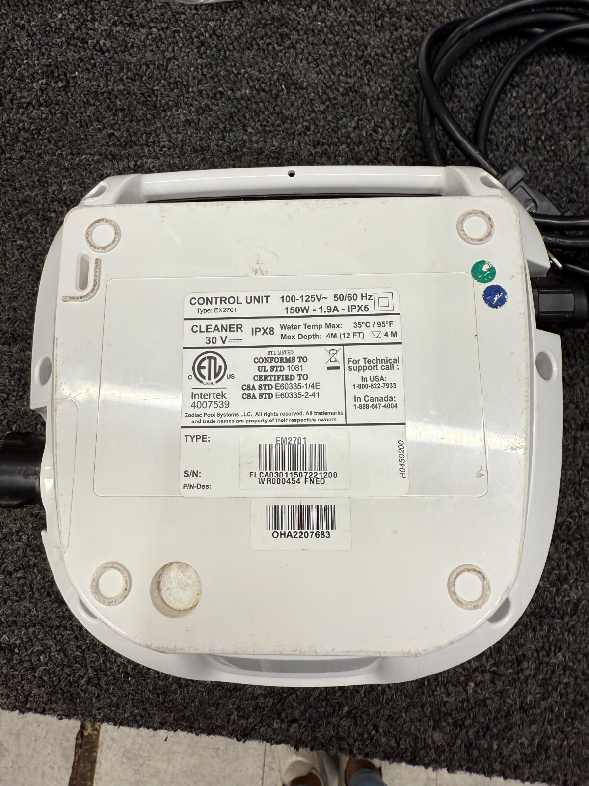 ZODIAC POLAR POWER SUPPLY CONTROL WR000454 FOR NEO. ROBOTIC POOL CLEANER