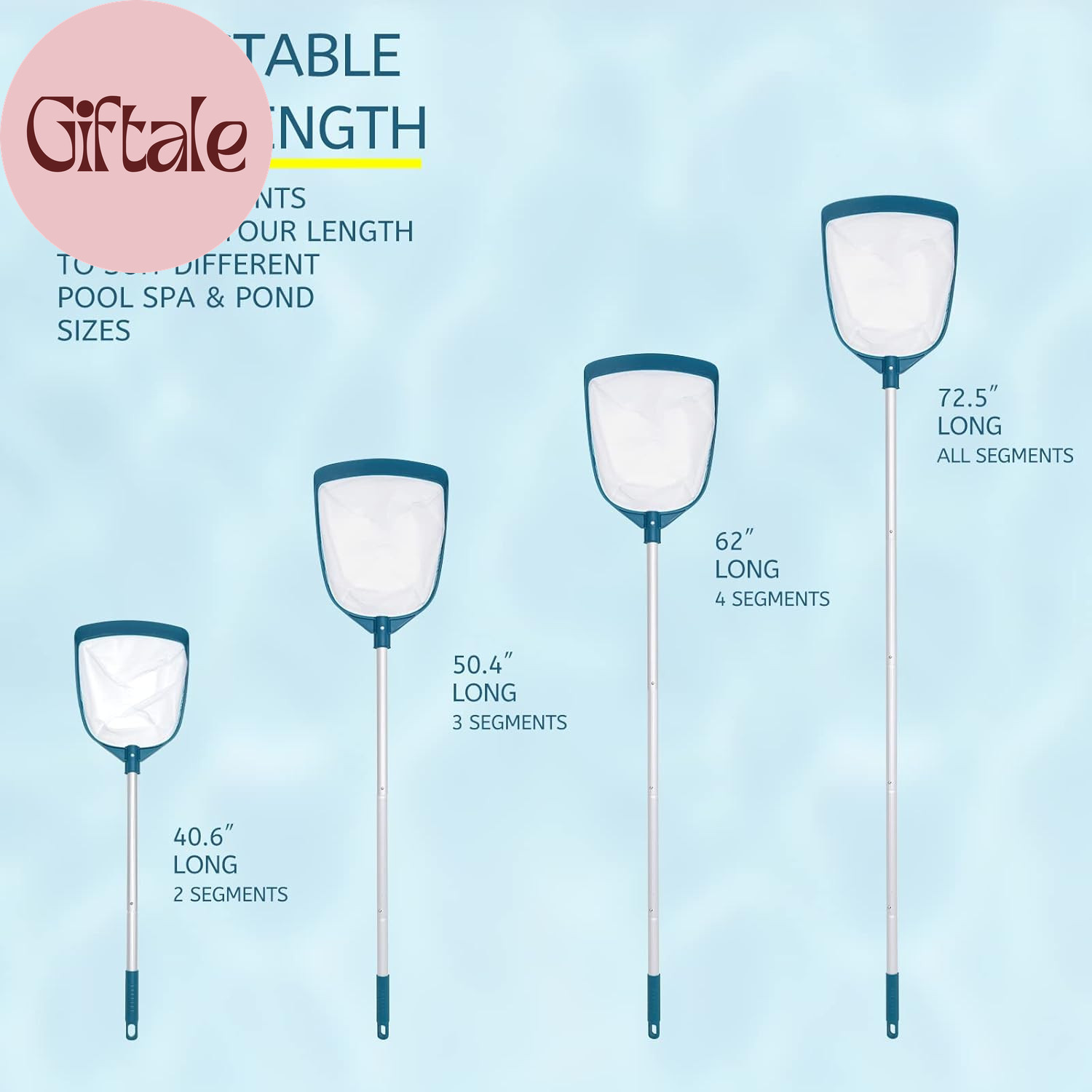 Upgrades Swimming Pool Leaf Net Skimmer Rake with Adjustable Aluminum Pole and N
