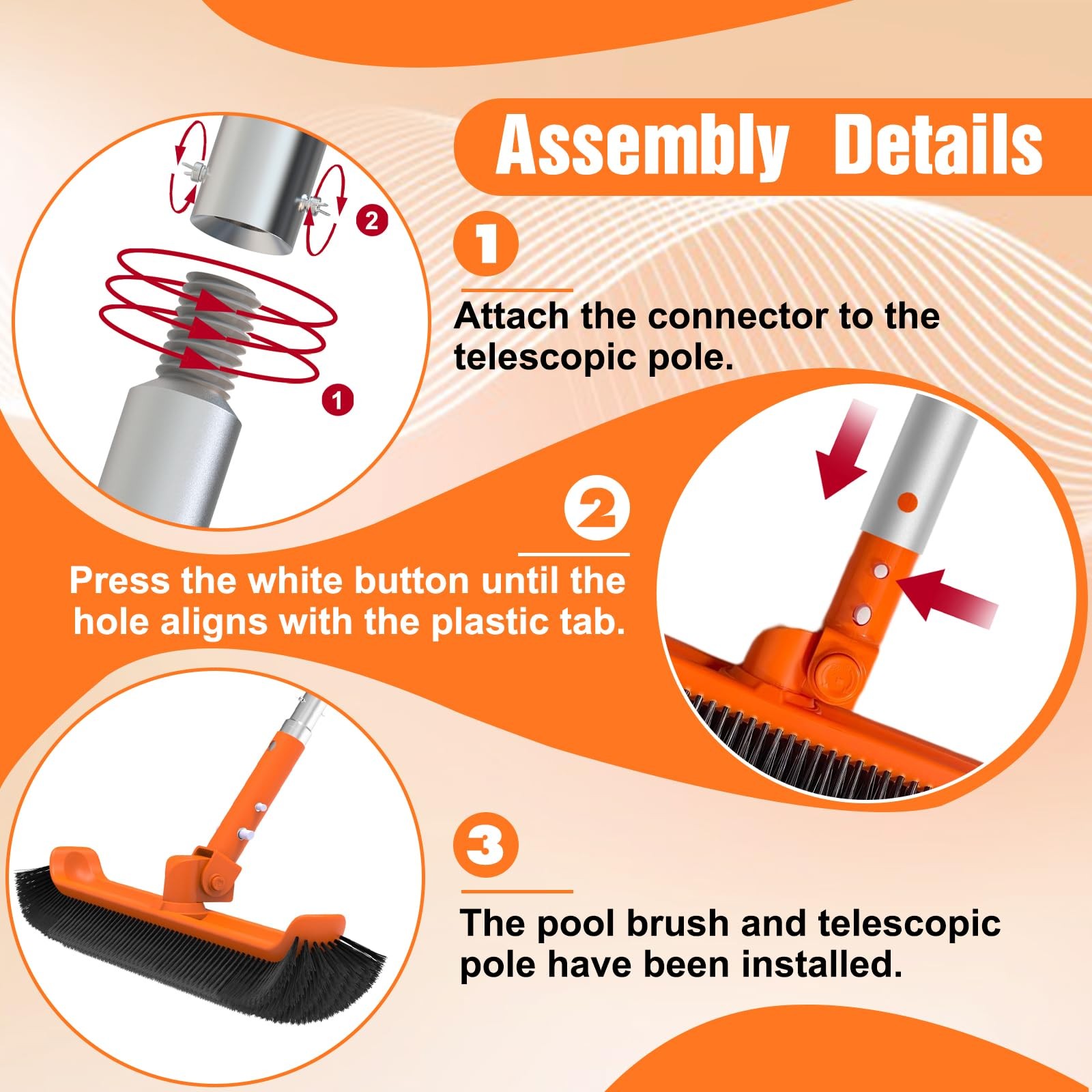 Heavy Duty 12FT Telescopic Pool Pole & 18&Prime; Brush for Cleaning Walls & Floors