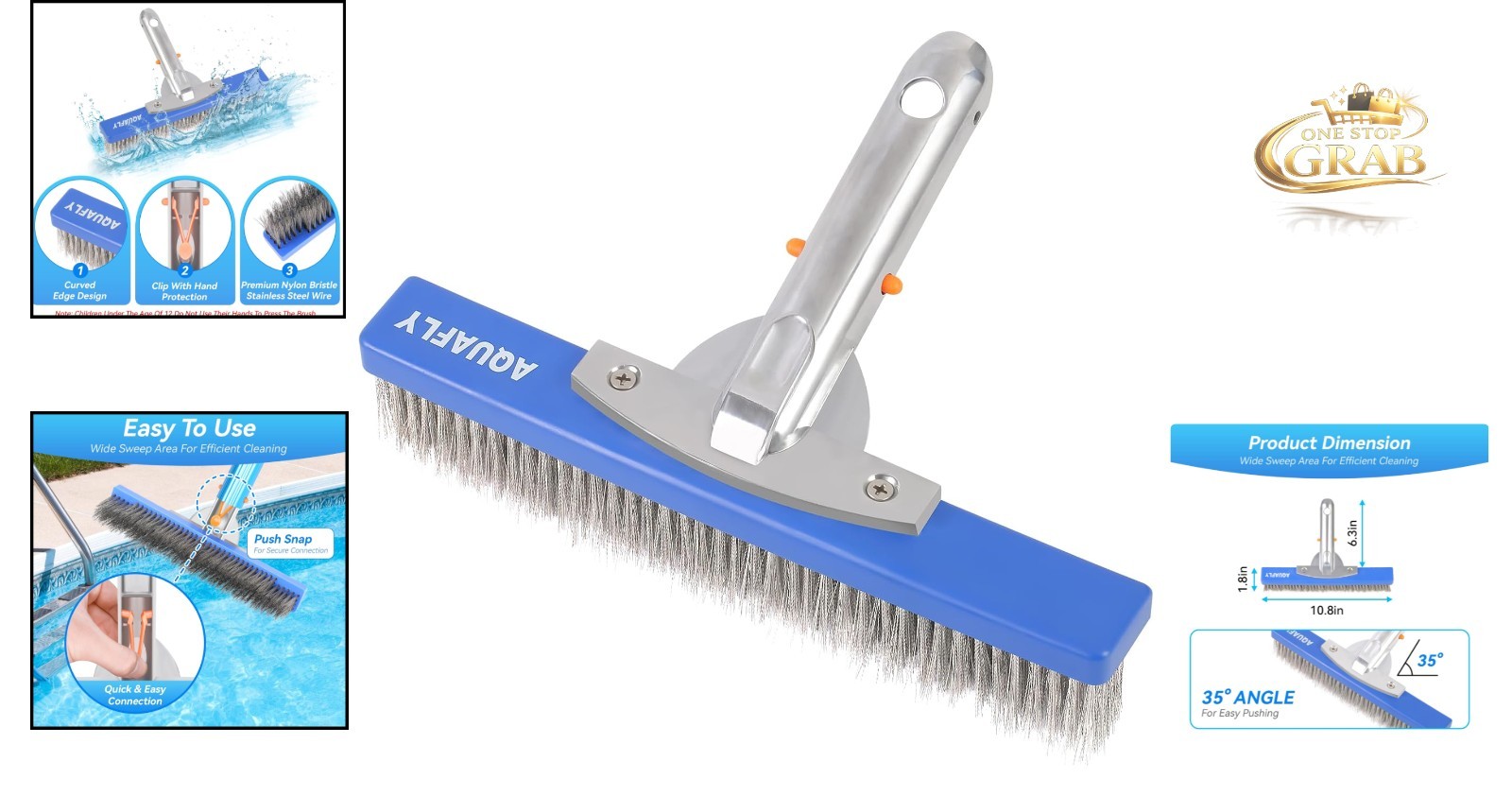 Heavy Duty 10-Inch Stainless Steel Pool Brush for Concrete & Gunite Walls