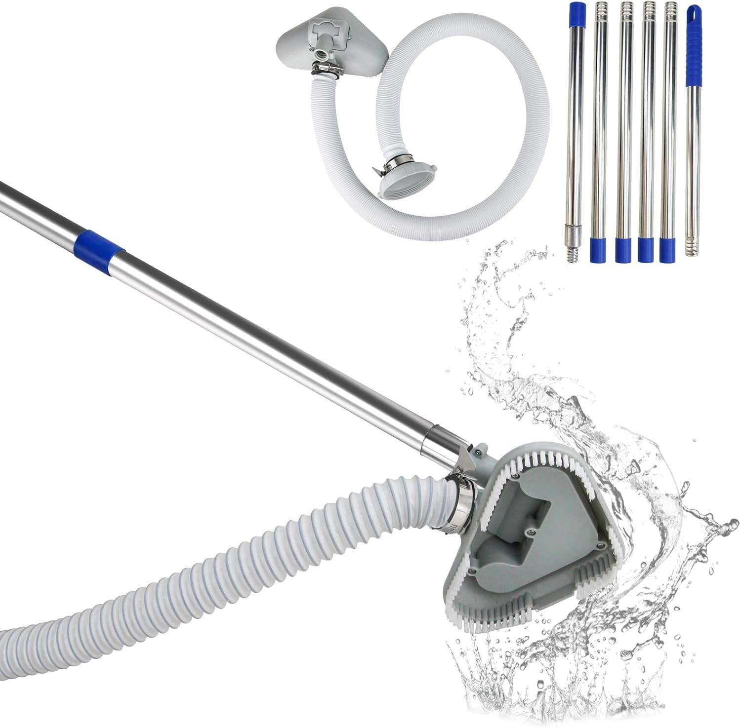 Extendable Pool Vacuum Cleaner for Above & In-Ground Pools Grey