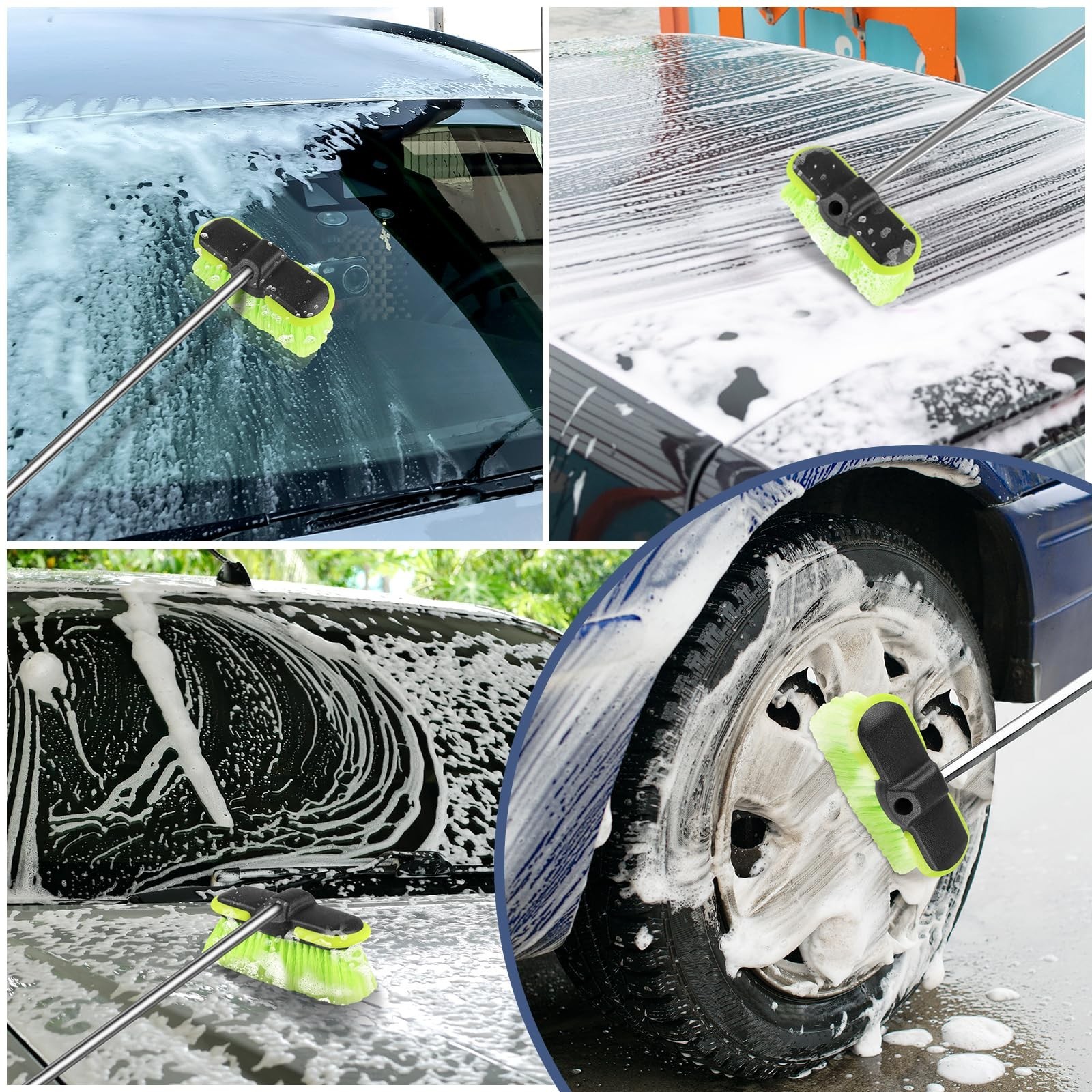 Heavy Duty 8 Inch Car Wash Brush Head for Extension Pole Outdoor Cleaning NEW