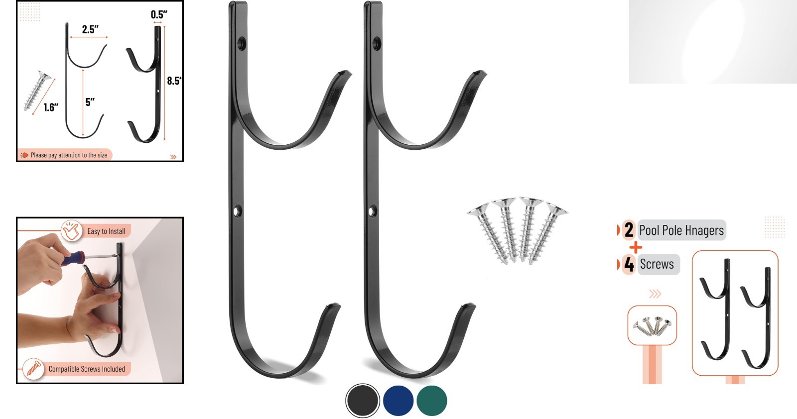Heavy-Duty Black Aluminum Pool Pole Hangers – 2 Pack for Outdoor Organization
