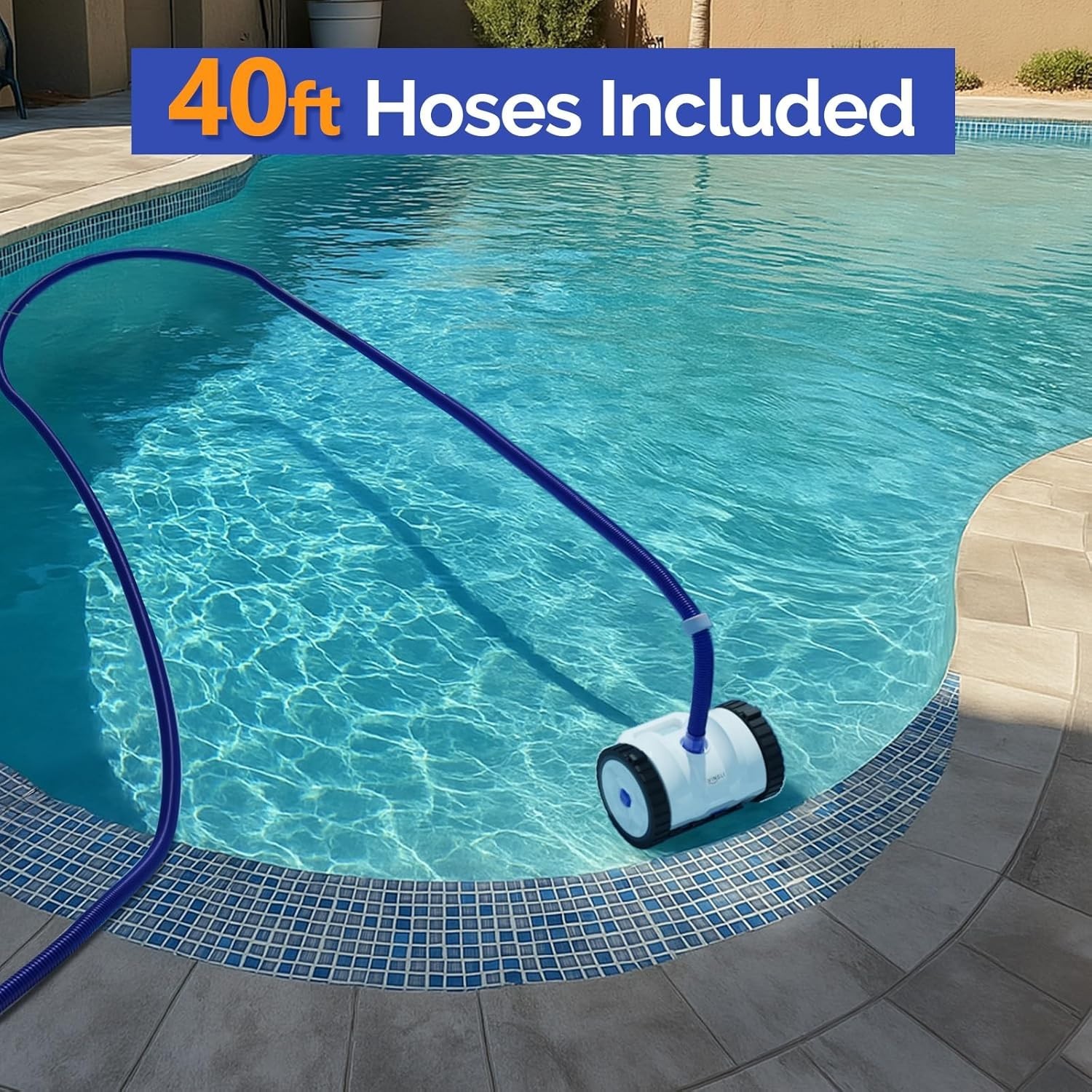 Automatic Pool Vacuum Cleaner Wall-Climbing Suction Pool Sweeper 40FT Hose