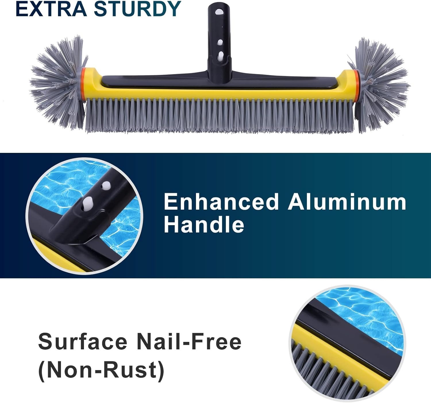 360 Degree Pool Brush Head for Cleaning Walls Floors and Corners Yellow Nylon