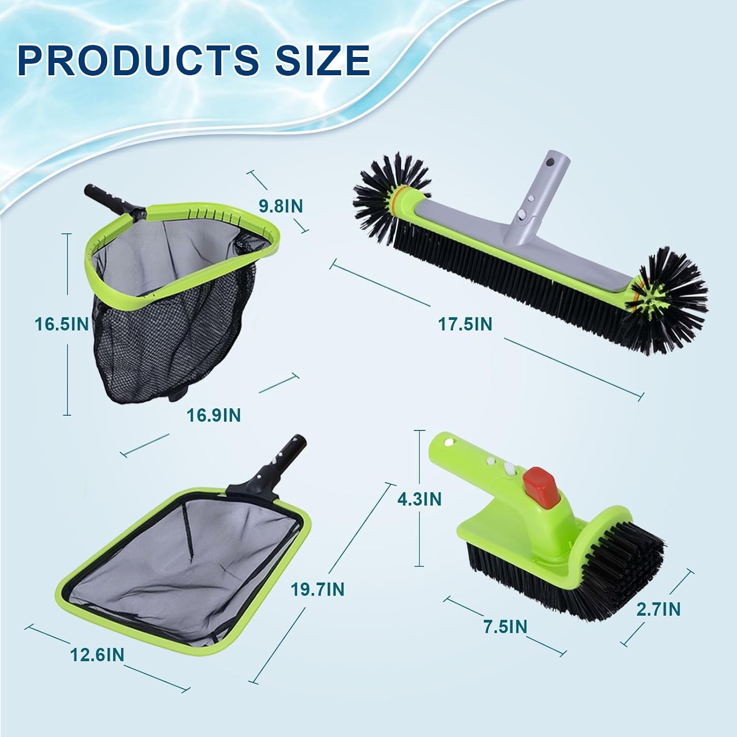 Sepetrel Pool Cleaning Kit: Skimmer, Brush, Net (No Pole)