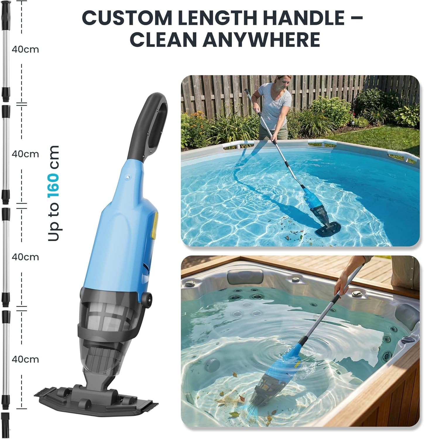 Battery Powered Cordless Pool Vacuum Handheld 15GPM 87&Prime; Debris Filter