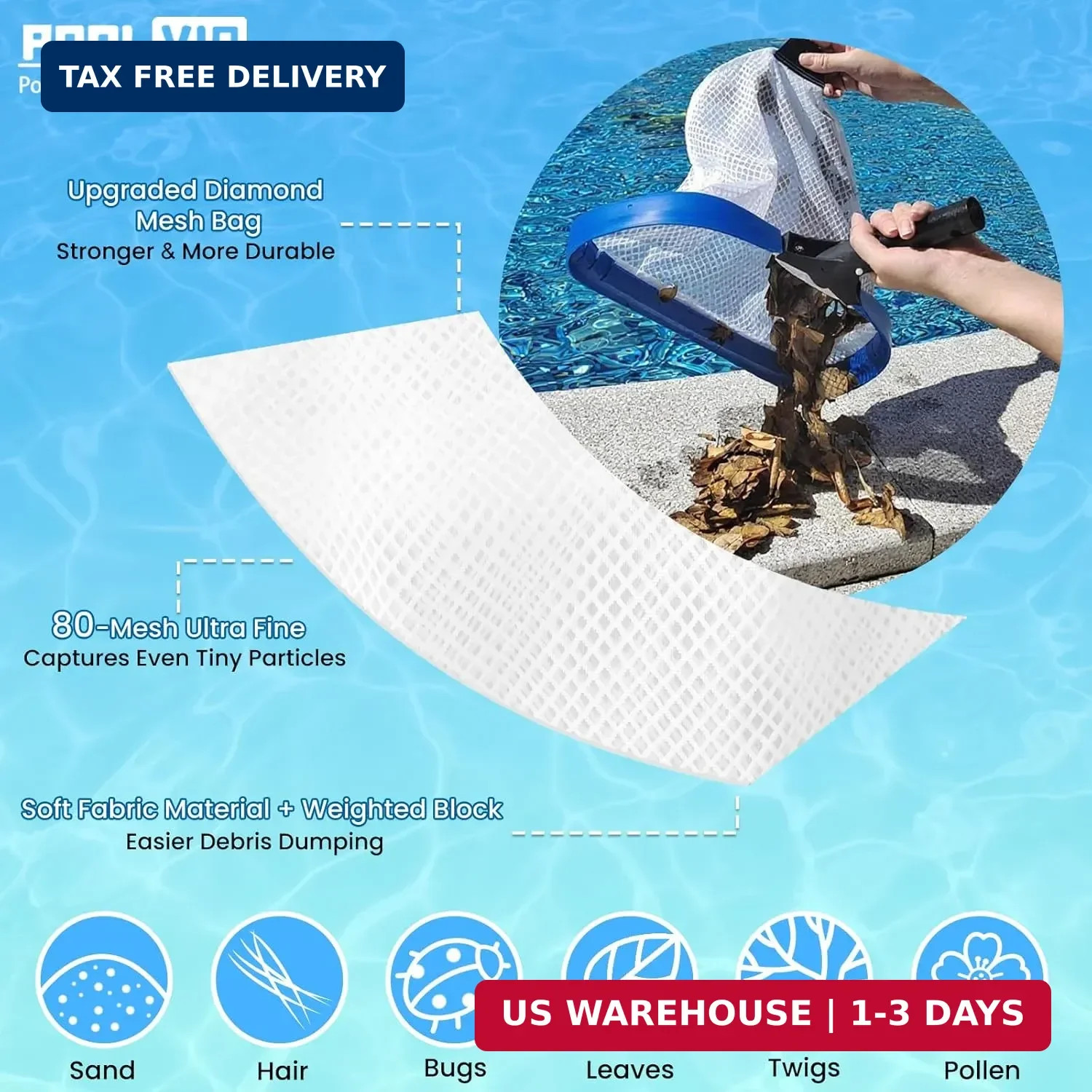 Poolvio 14&Prime; Pool Skimmer Net – Heavy Duty Leaf Net with Aluminum Frame with Diam