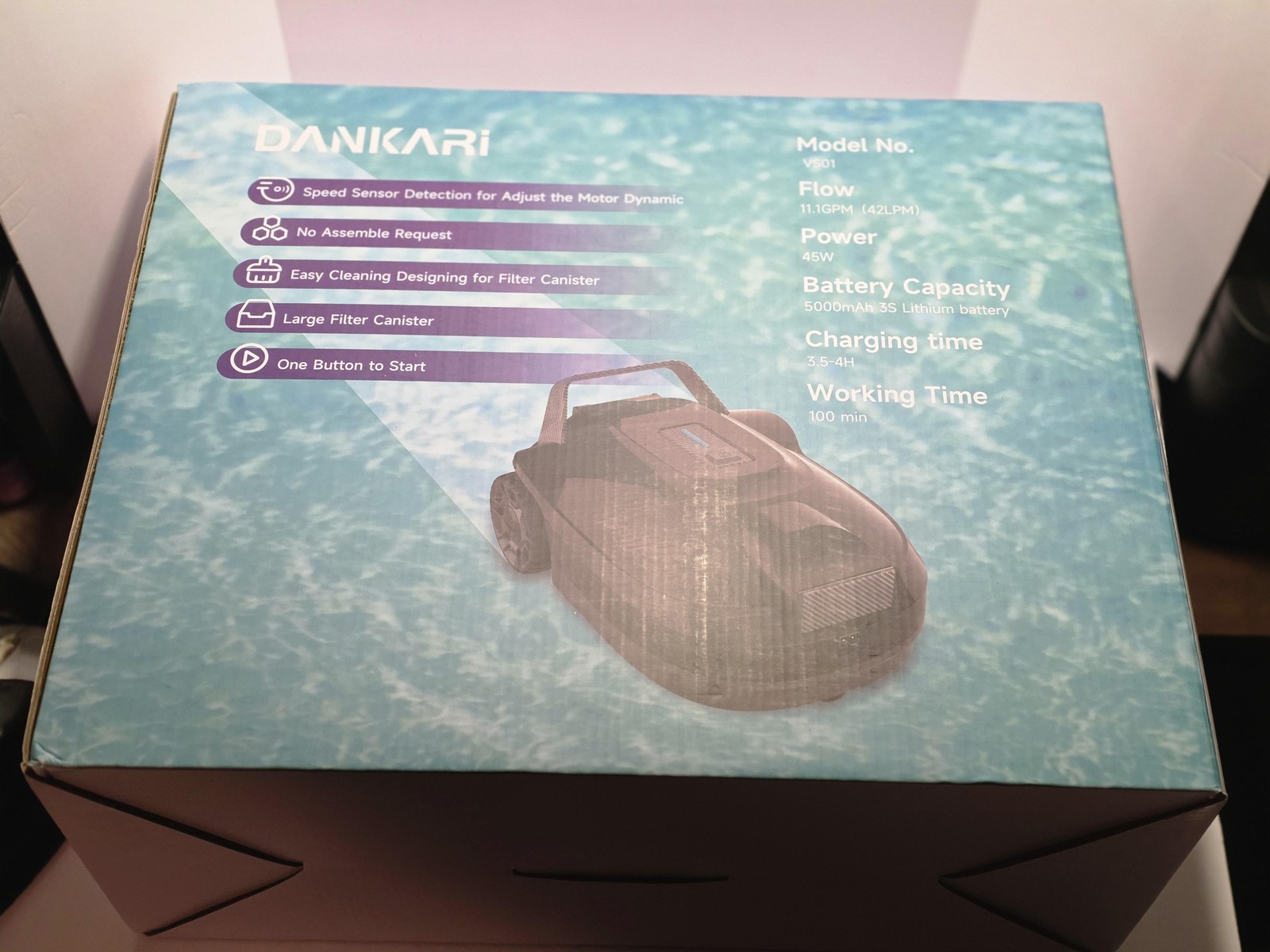 Dankari VS01 Cordless Robotic Pool Cleaner Vacuum 5000mAh 45W 100min Automatic
