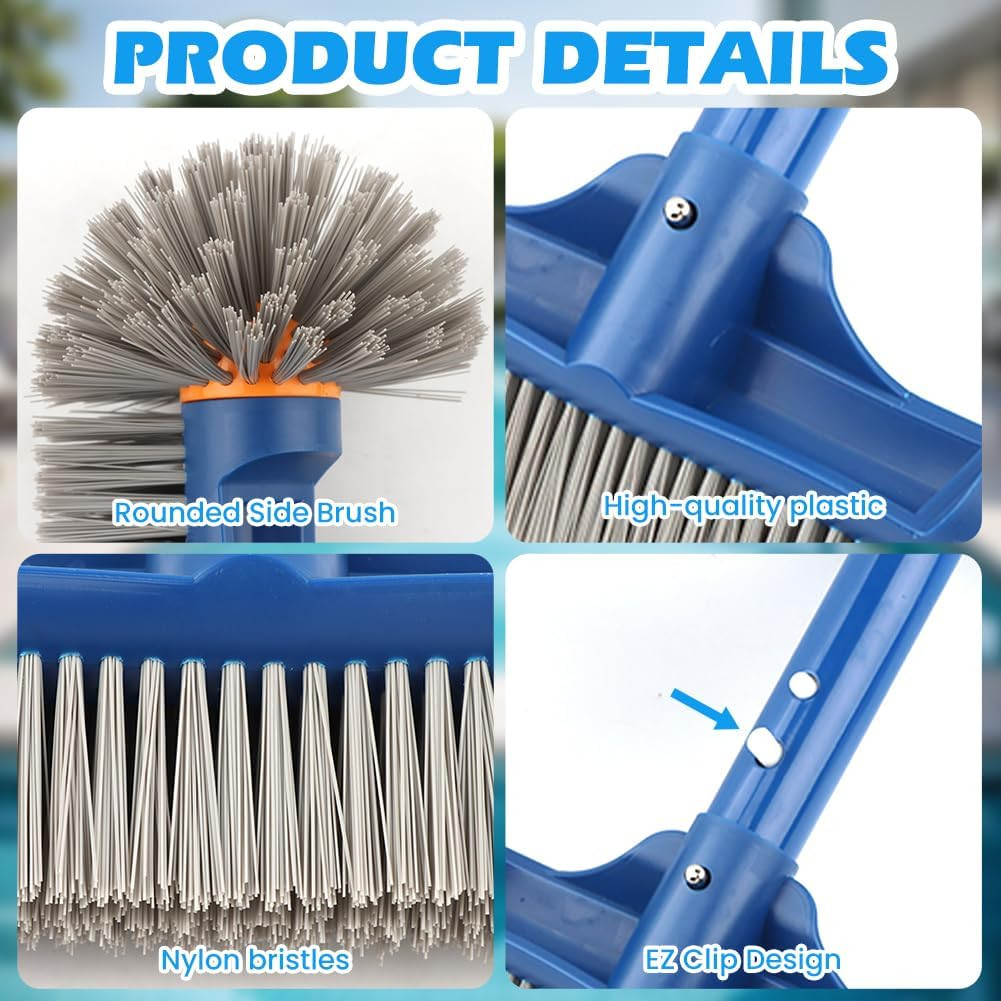 Pool Cleaning Kit 59&Prime; Adjustable Pole Skimmer Net Brush Sponge Above Ground Spa