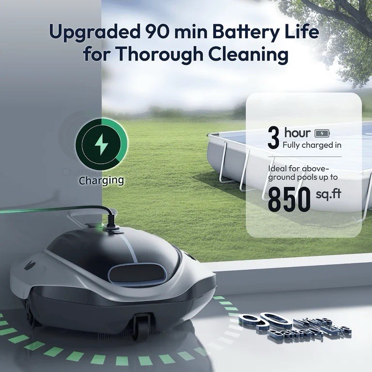 Bubot 300P Cordless Pool Robot Vacuum w/DirtLock, LED, 850 Sq.ft – Fast Charge