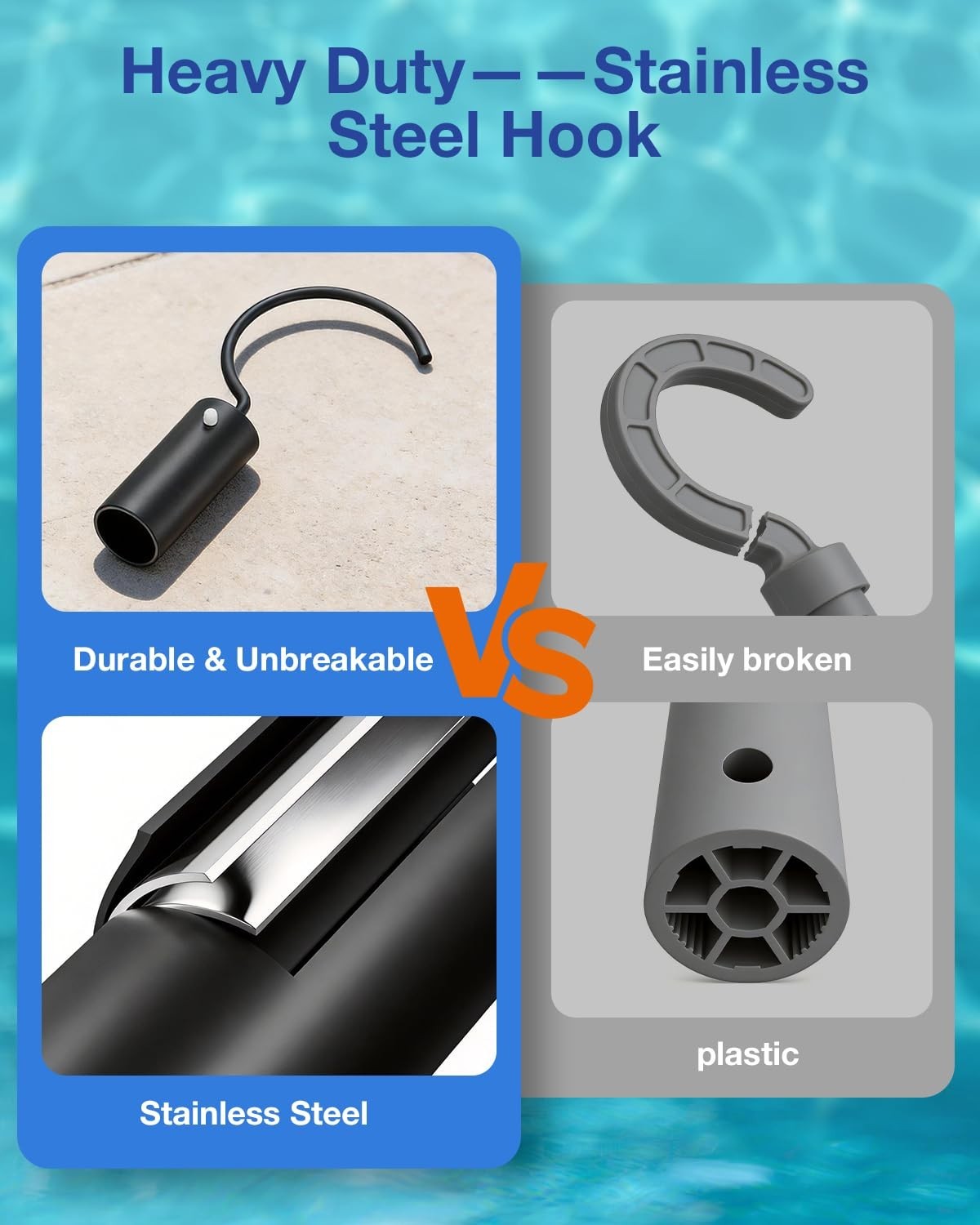 Telescopic 3FT Pool Hook with Stainless Steel, Heavy Duty Retrieval for Robotic