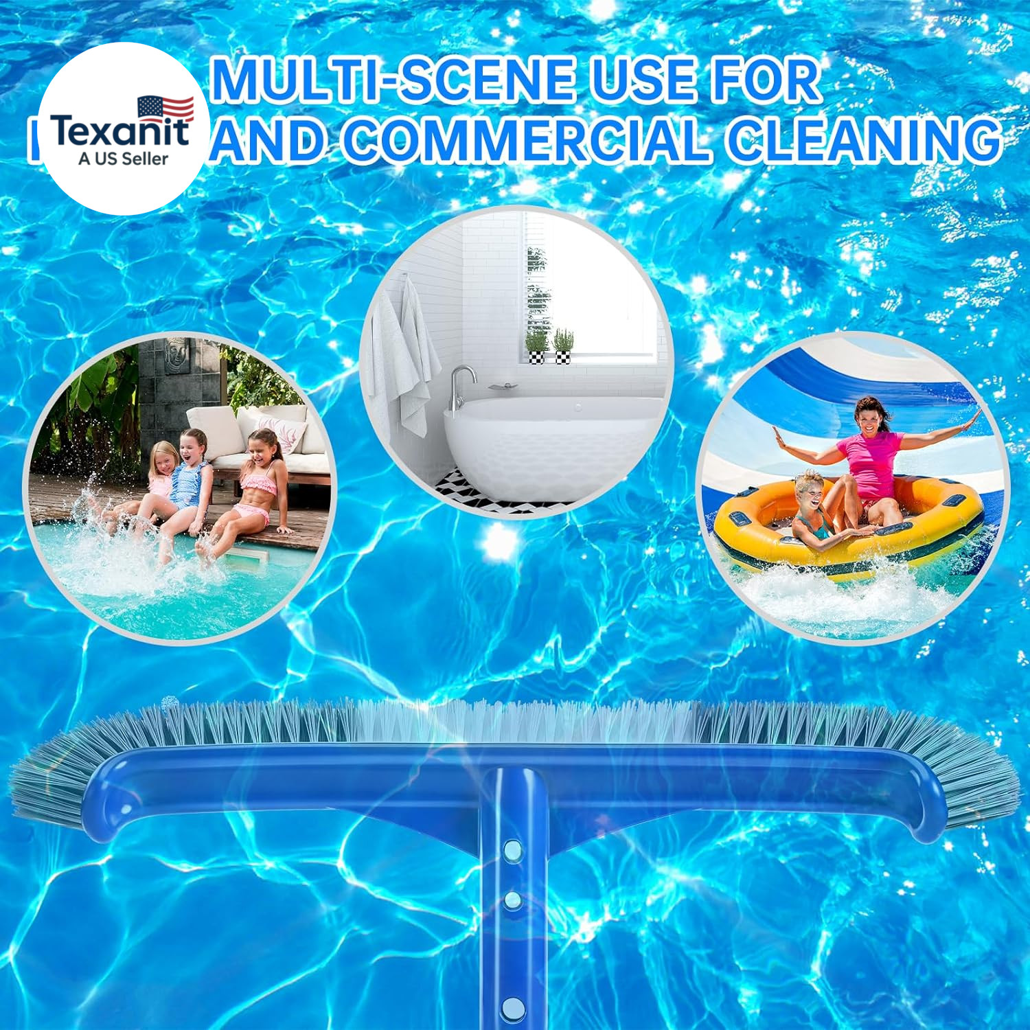 Pool Brush Head, 17&Prime; Pool Brushes for Cleaning Pool Walls, Curved Ends High-Effi
