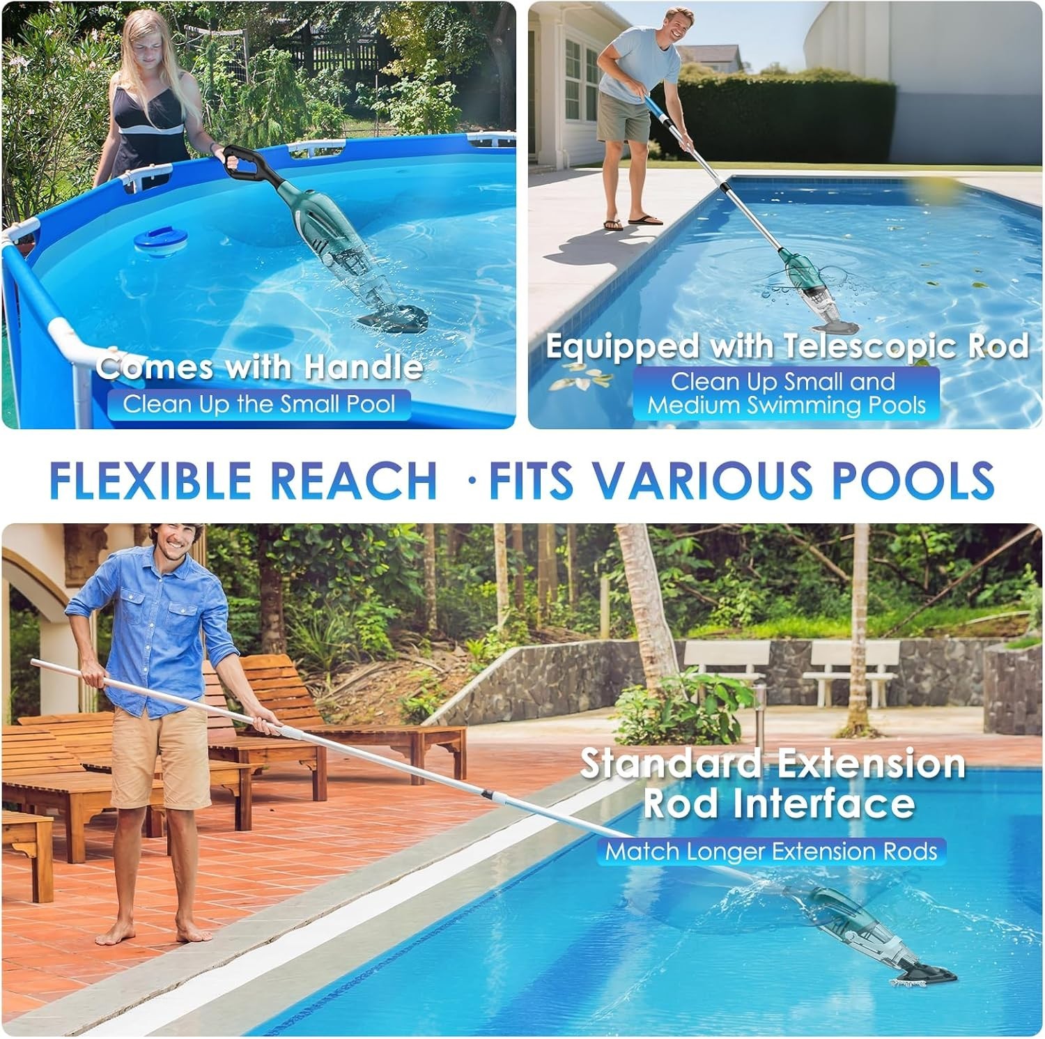 Rechargeable Handheld Pool Vacuum Cleaner 75Min Suction Leaf Sand Hot Tubs