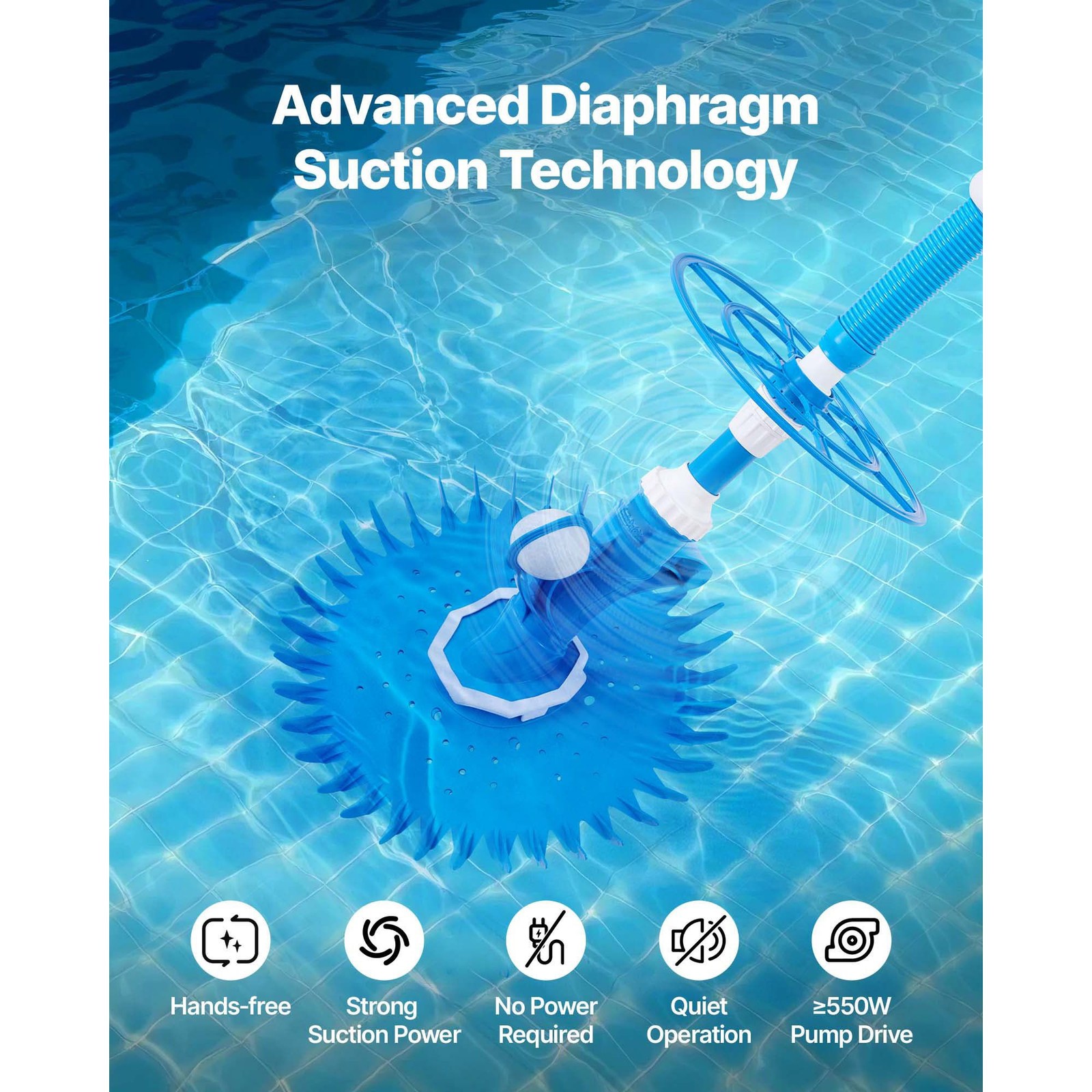 Automatic Suction Pool Cleaner with 12 Hoses for In – Ground & Above – Ground