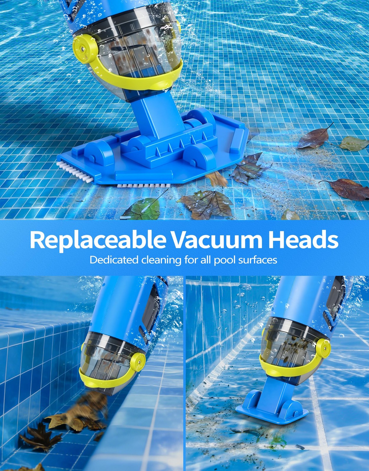 Cordless Pool Vacuum for Inground Pools | 20.5 GPM Powerful Suction, 2 Brush Hea
