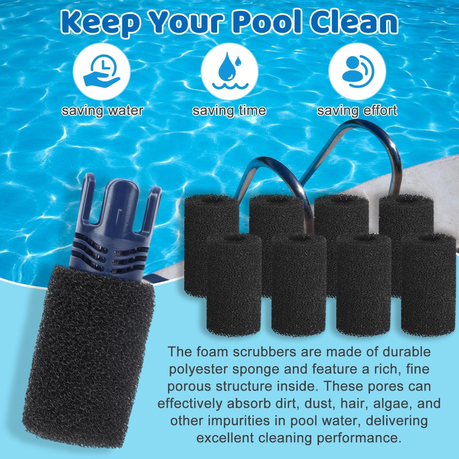 20PCS Sweep Hose Tail Scrubber Replacement Black Sponges Pool Cleaner Part Ho…