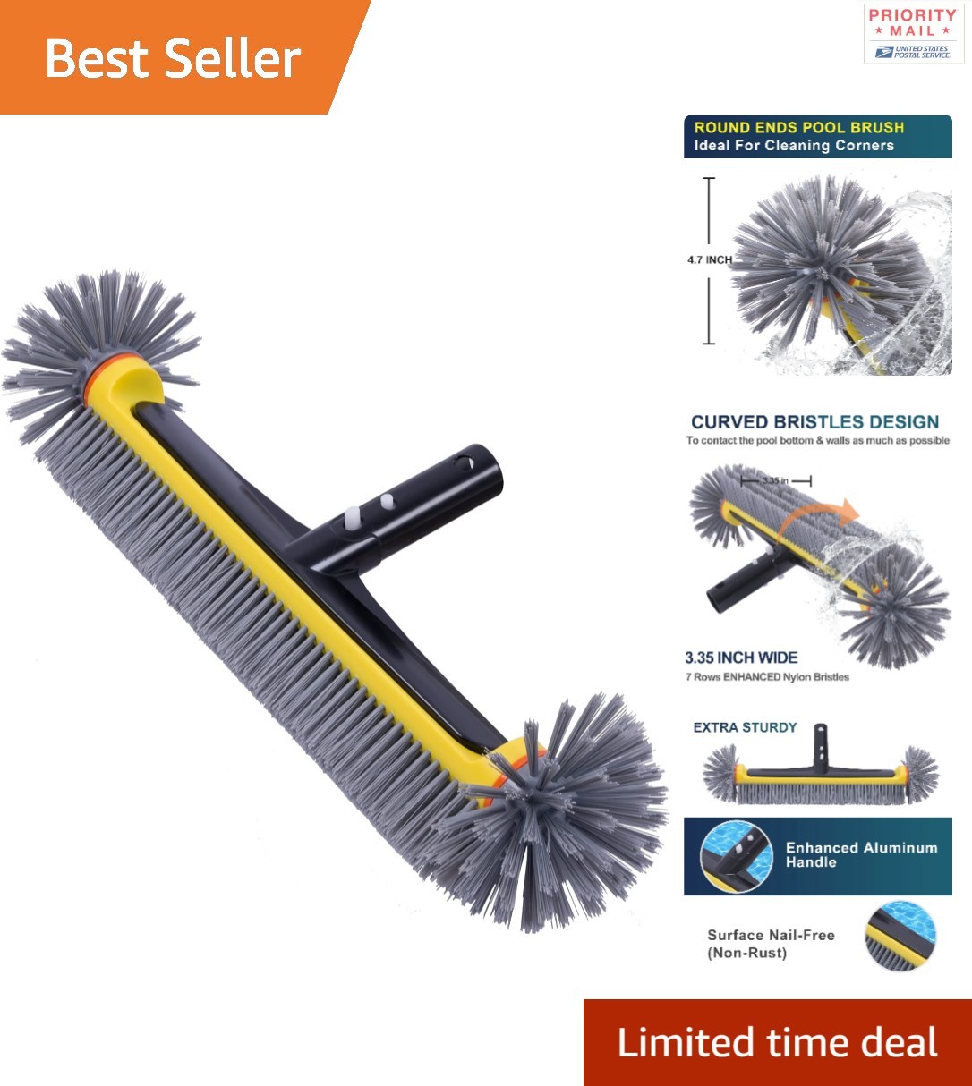 360 Degree Pool Brush Head for Cleaning Walls Floors and Corners Yellow Nylon
